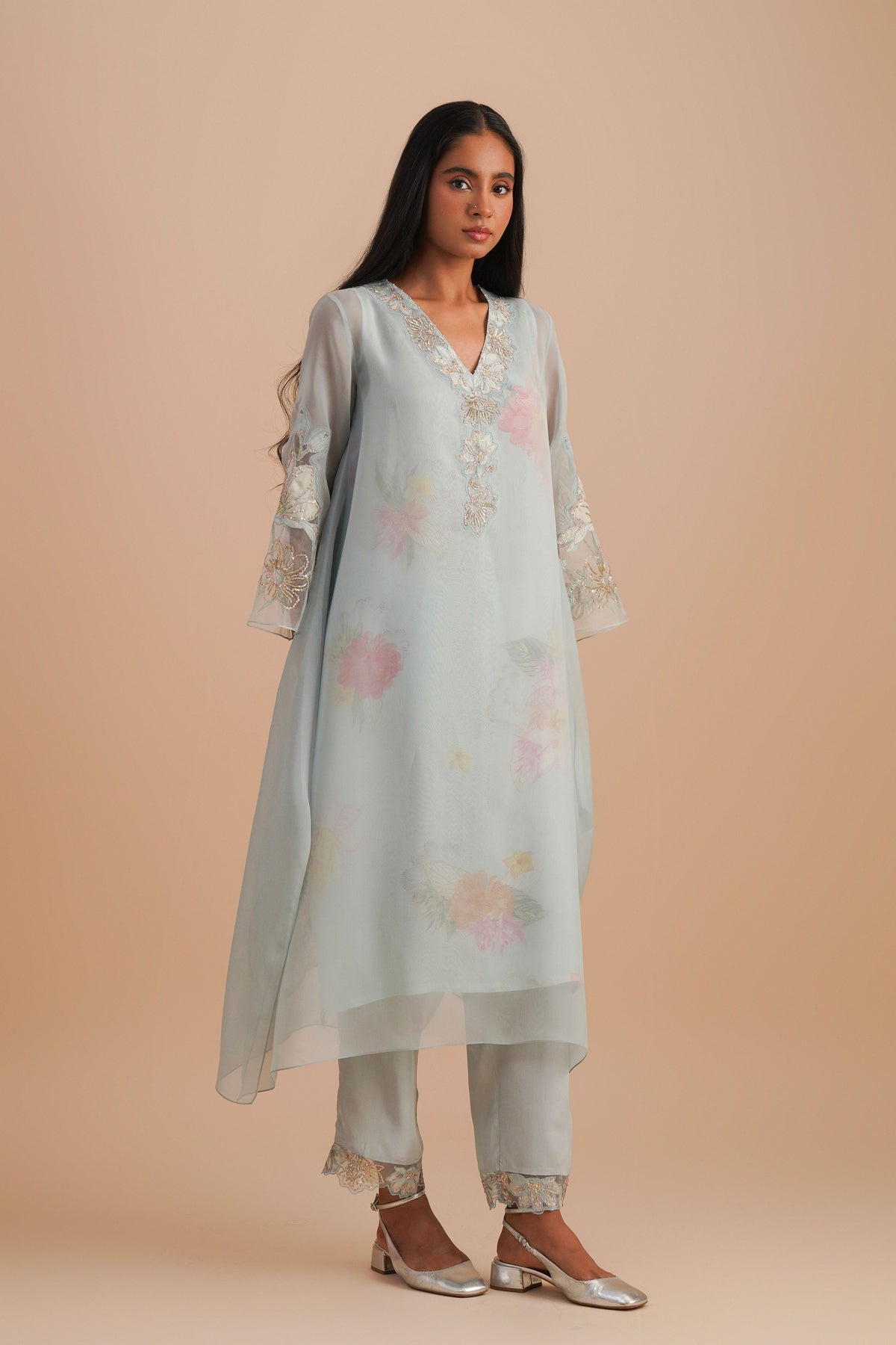 Powder Blue Organza Kurta Set