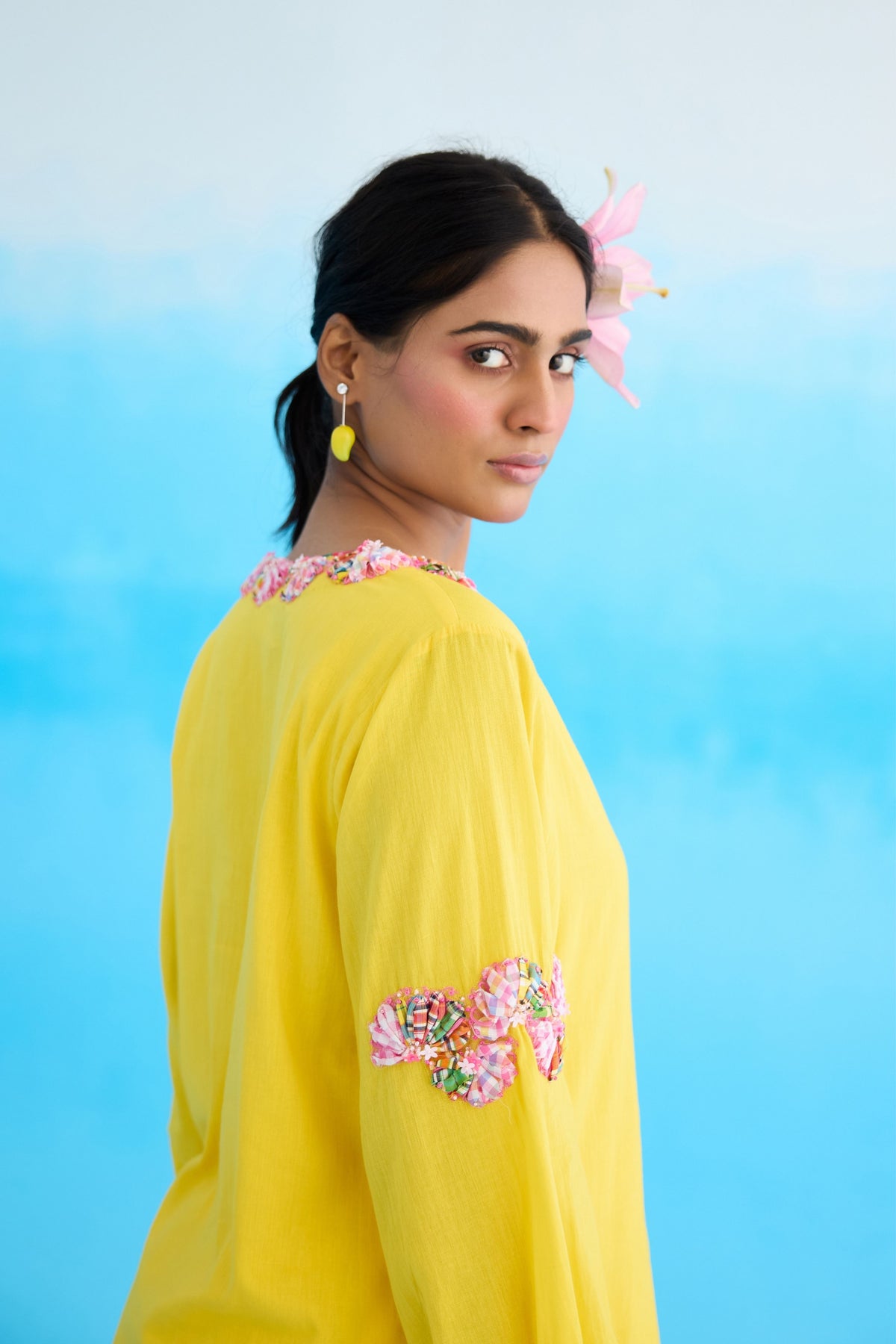 Yellow Ribbon Embroidered Kurti