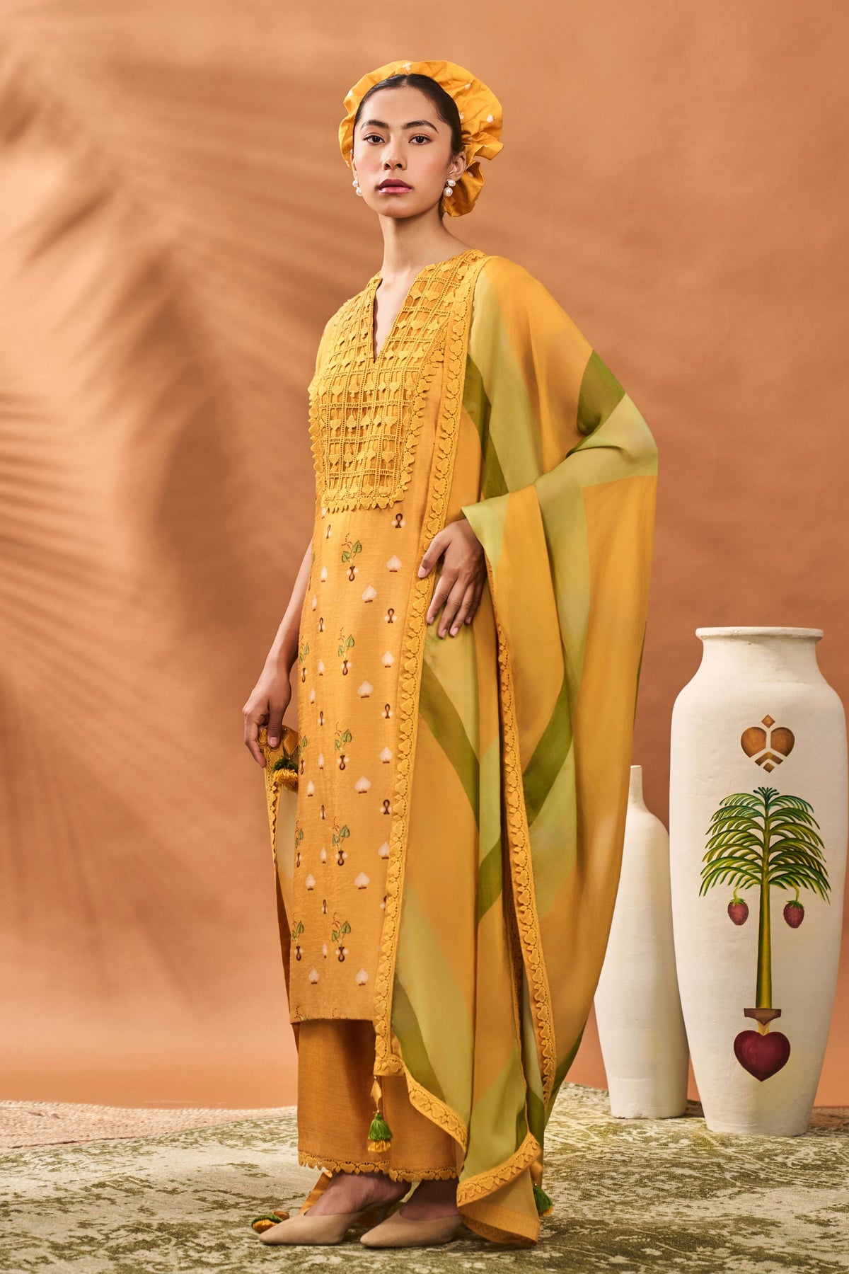 Yellow Spades Blossom Kurta Set
