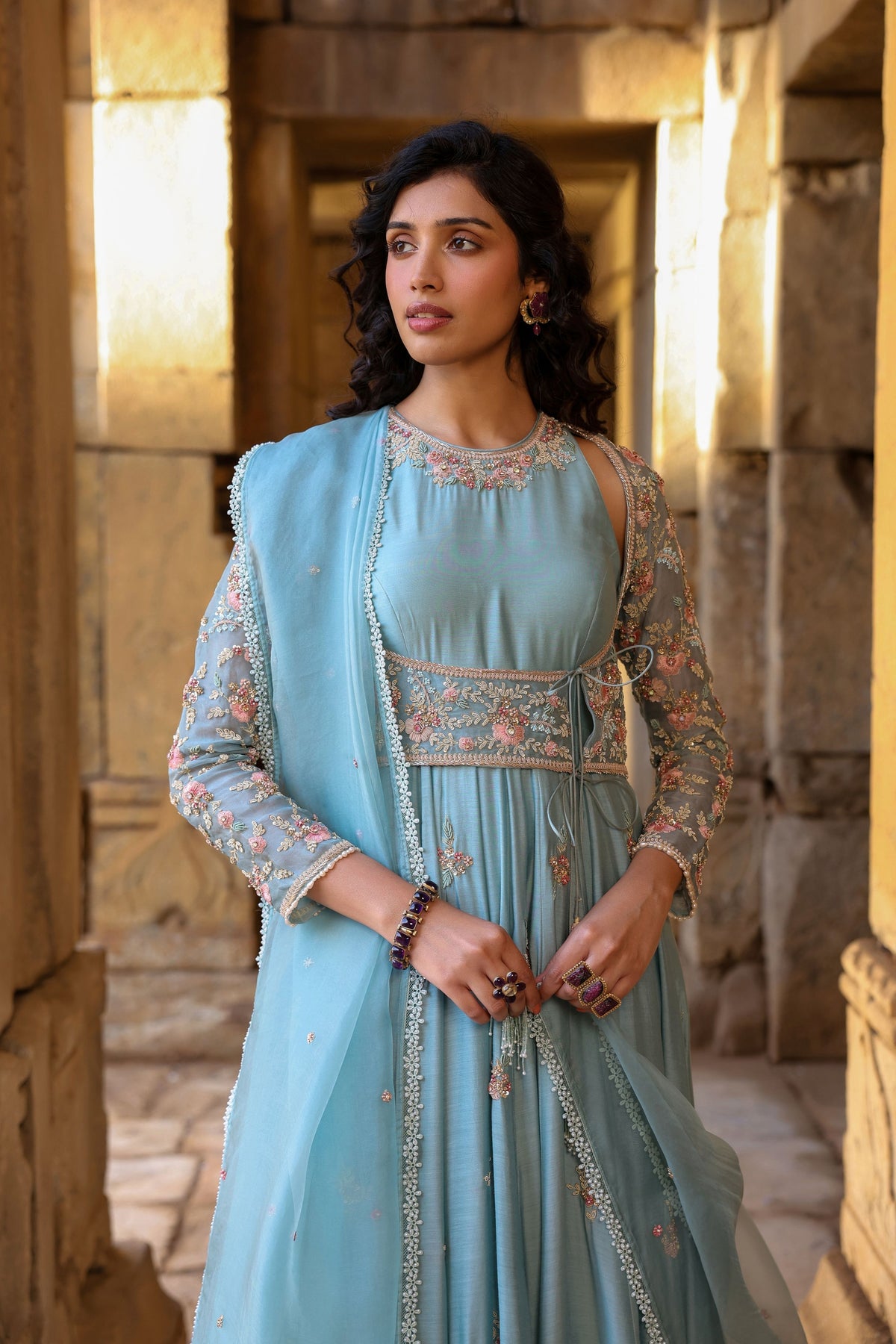 Vaayu Light Blue Heavy Koti Anarkali Set
