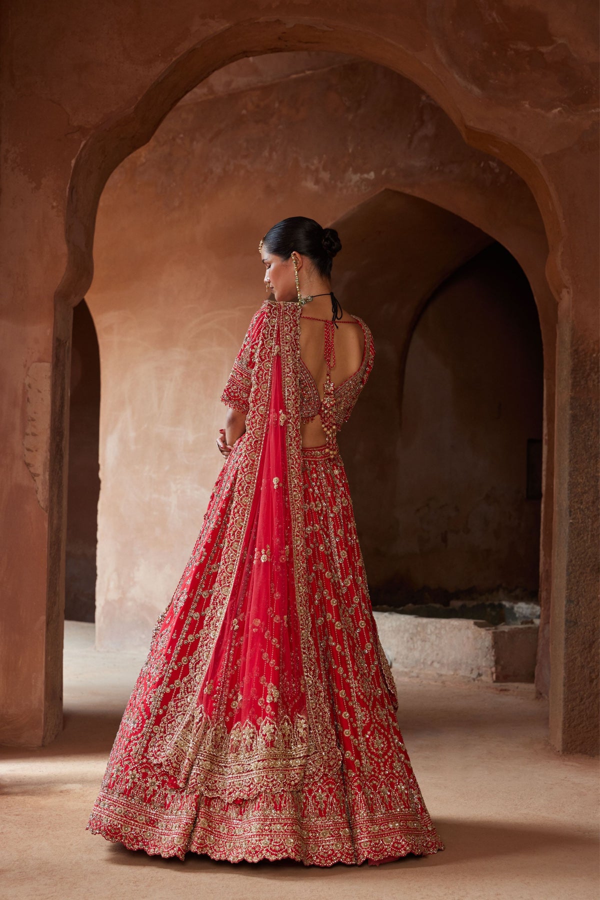 Vibrant Red Raw Silk Lehenga Set