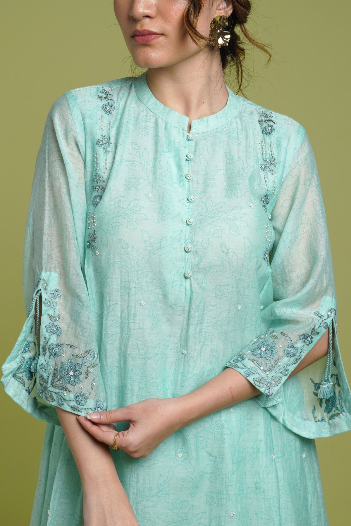 Firozi Block Printed Kurta Set
