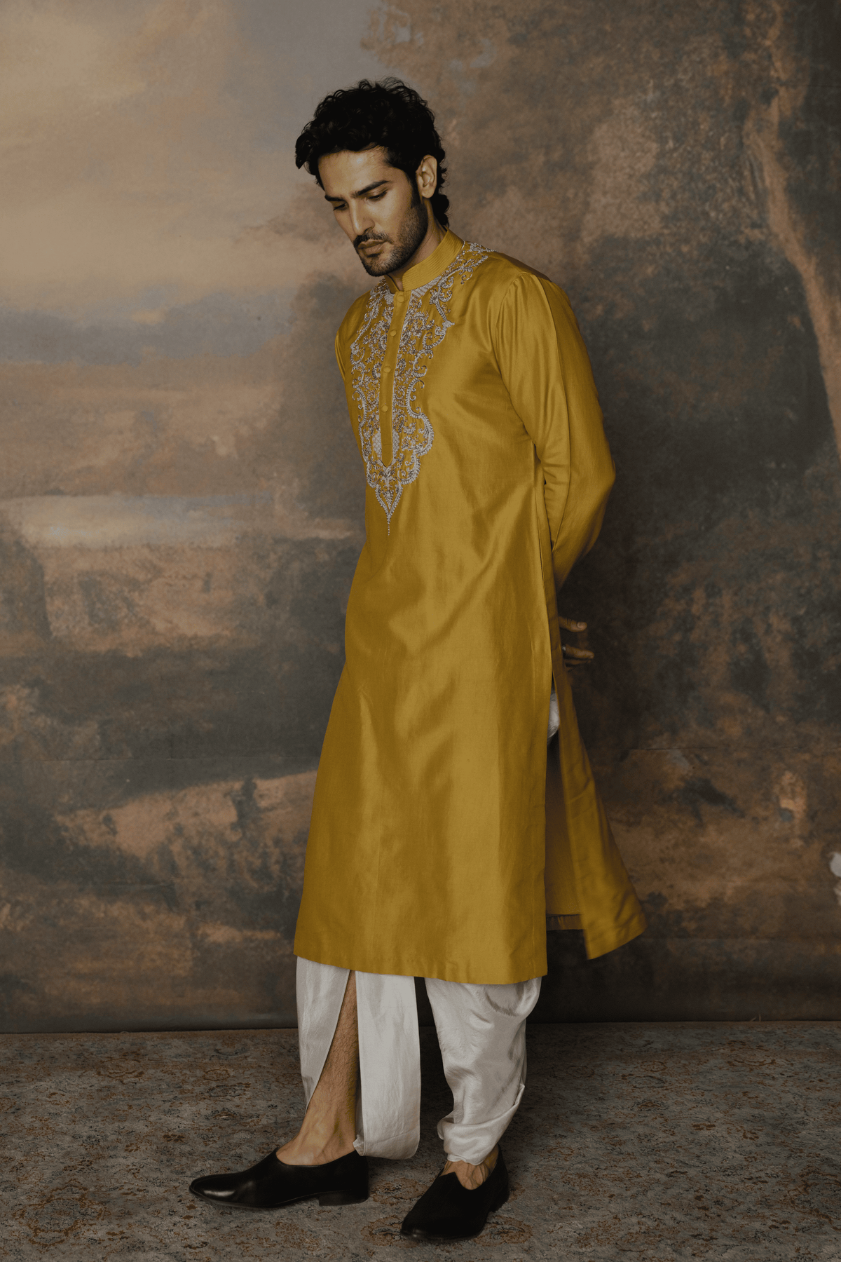 Mustard Kurta With Dhoti