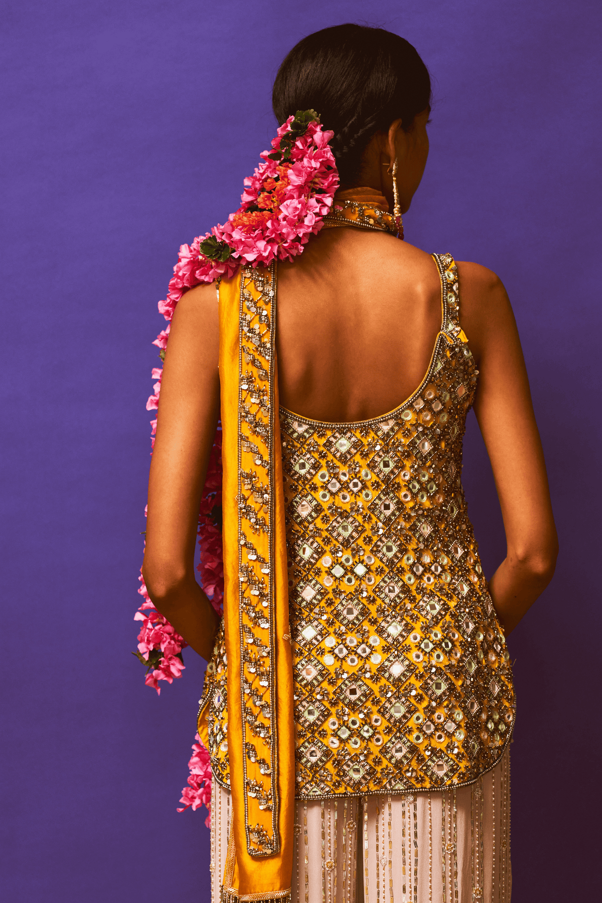 Mustard Embellished Kurta With Pants