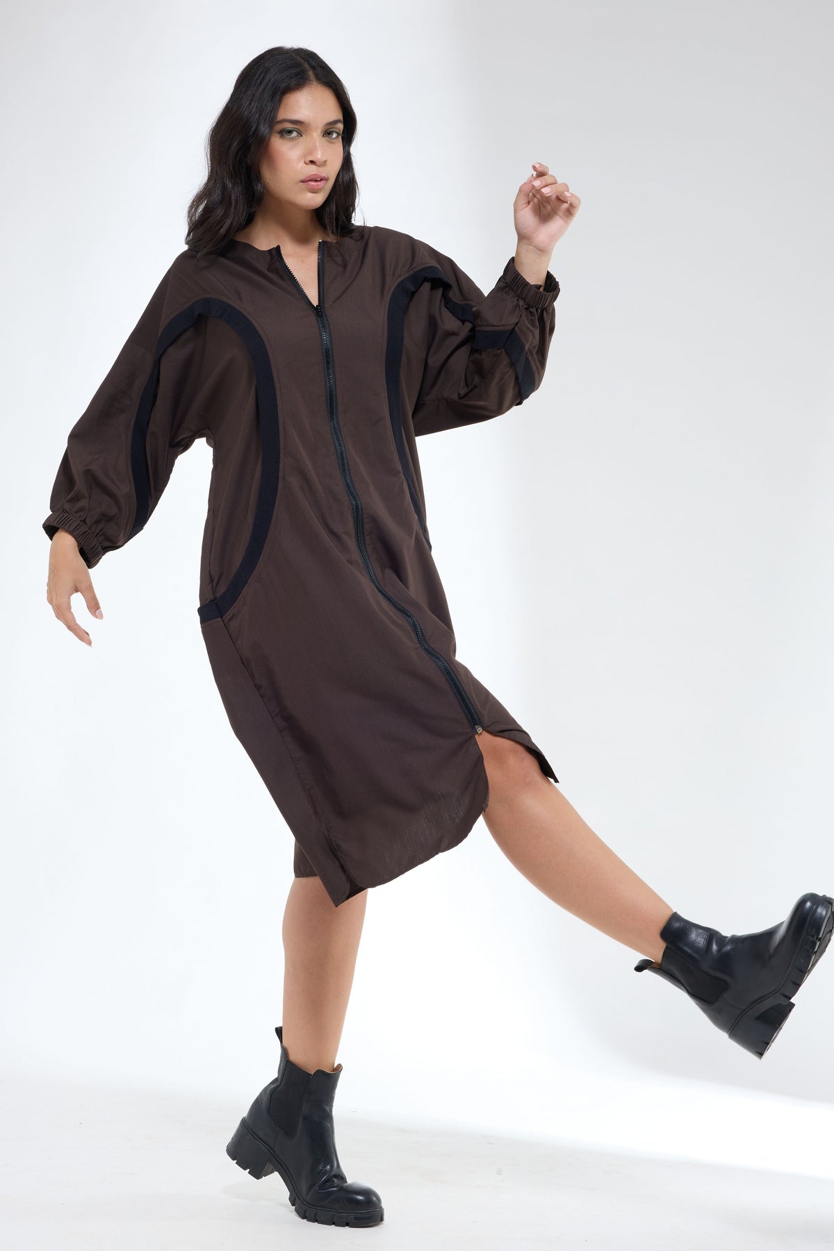 Curved Rib Brown Dress