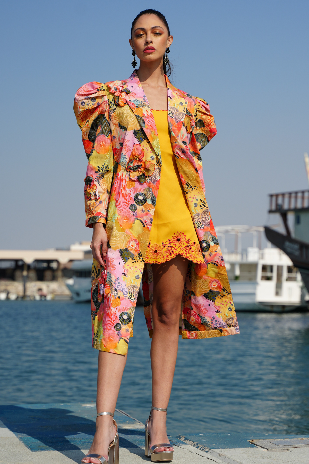 Printed Blazer With Embroided Dress
