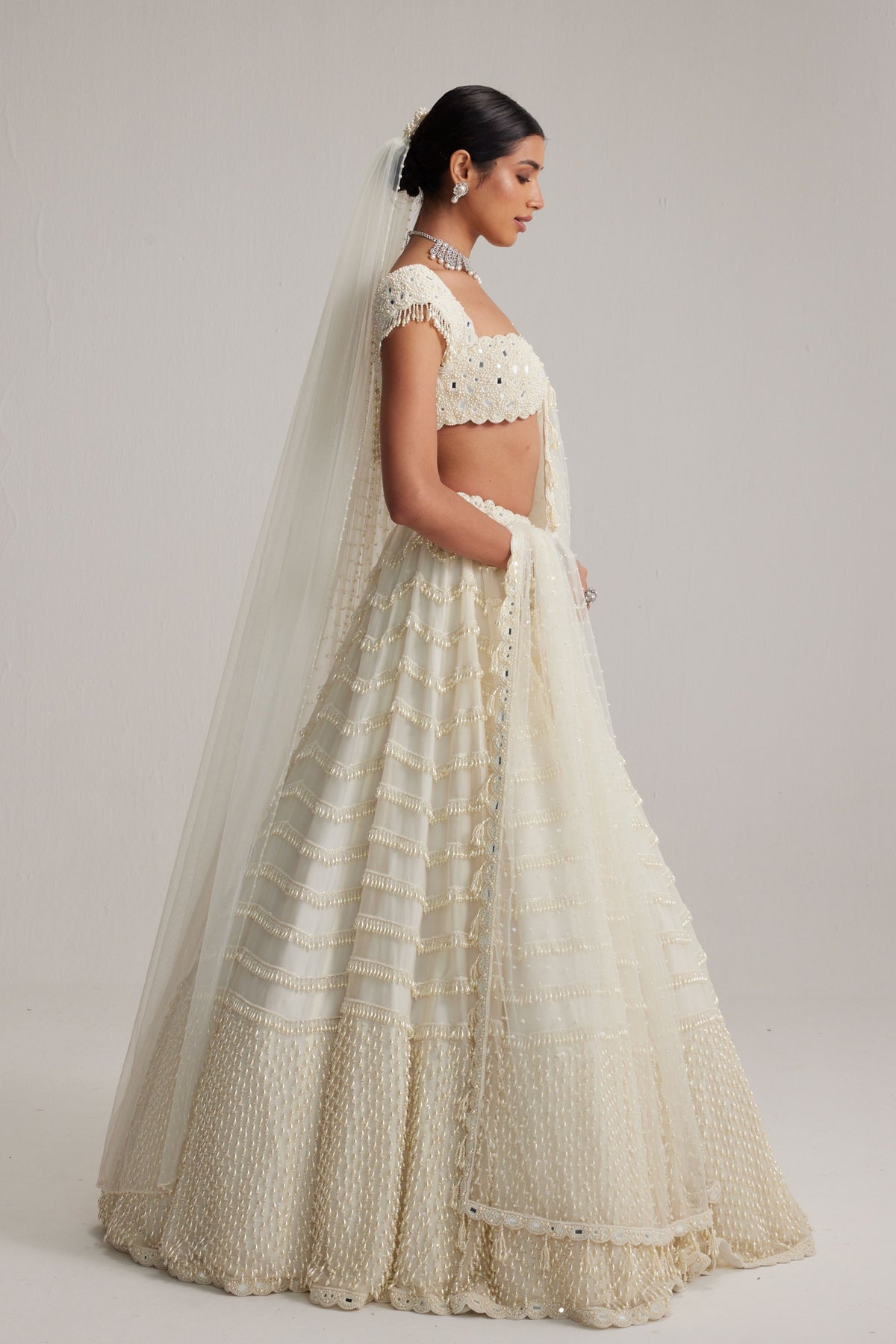 Mirror and Pearl Drop Bridal Lehenga Set