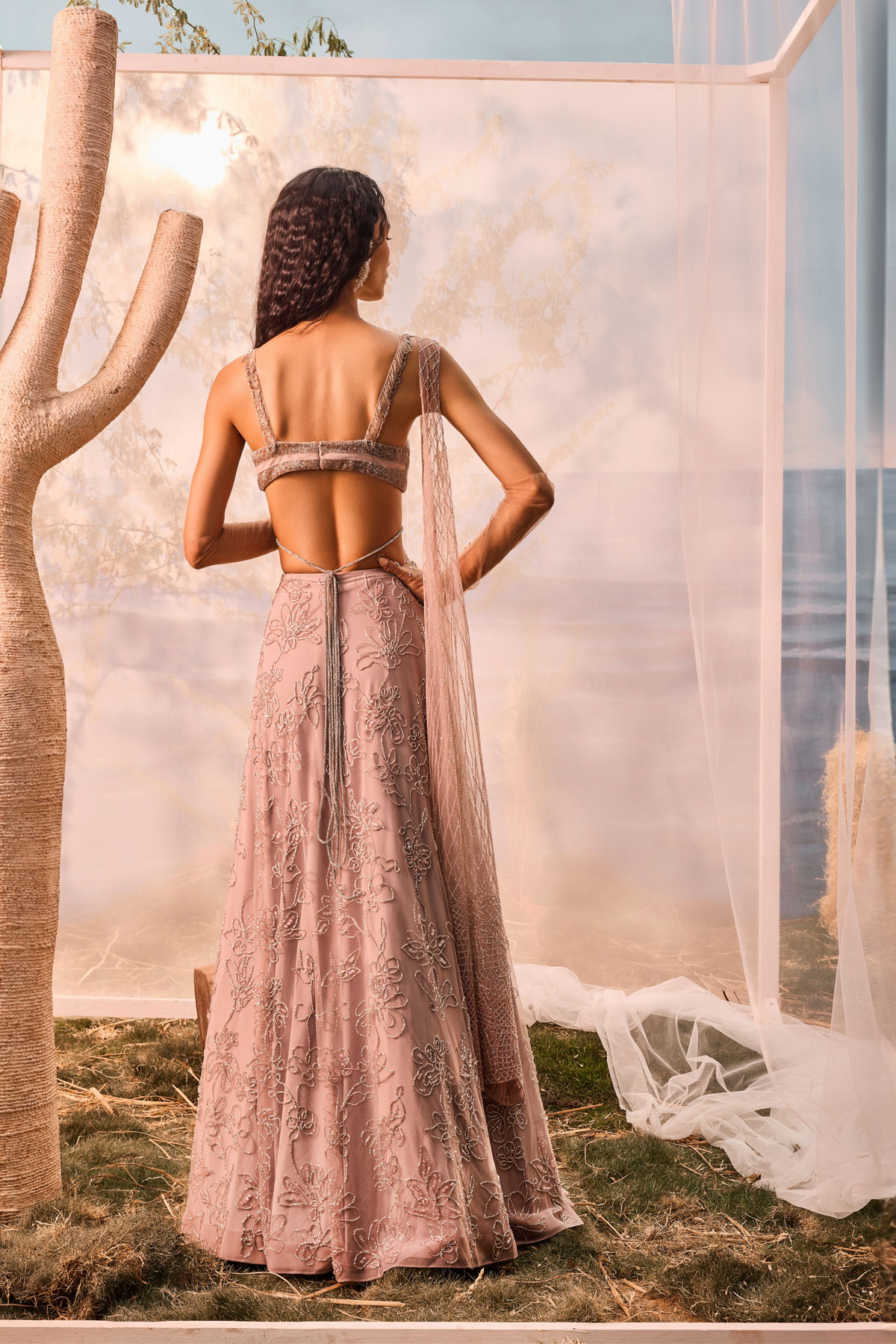Burnt Pink Embroidered Lehenga Set