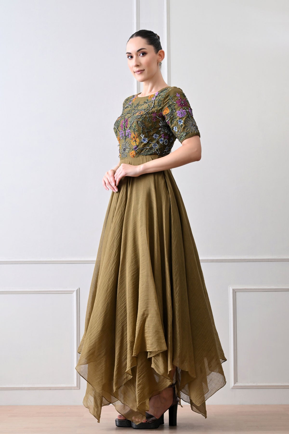 Olive Zardozi Embroidered Anarkali