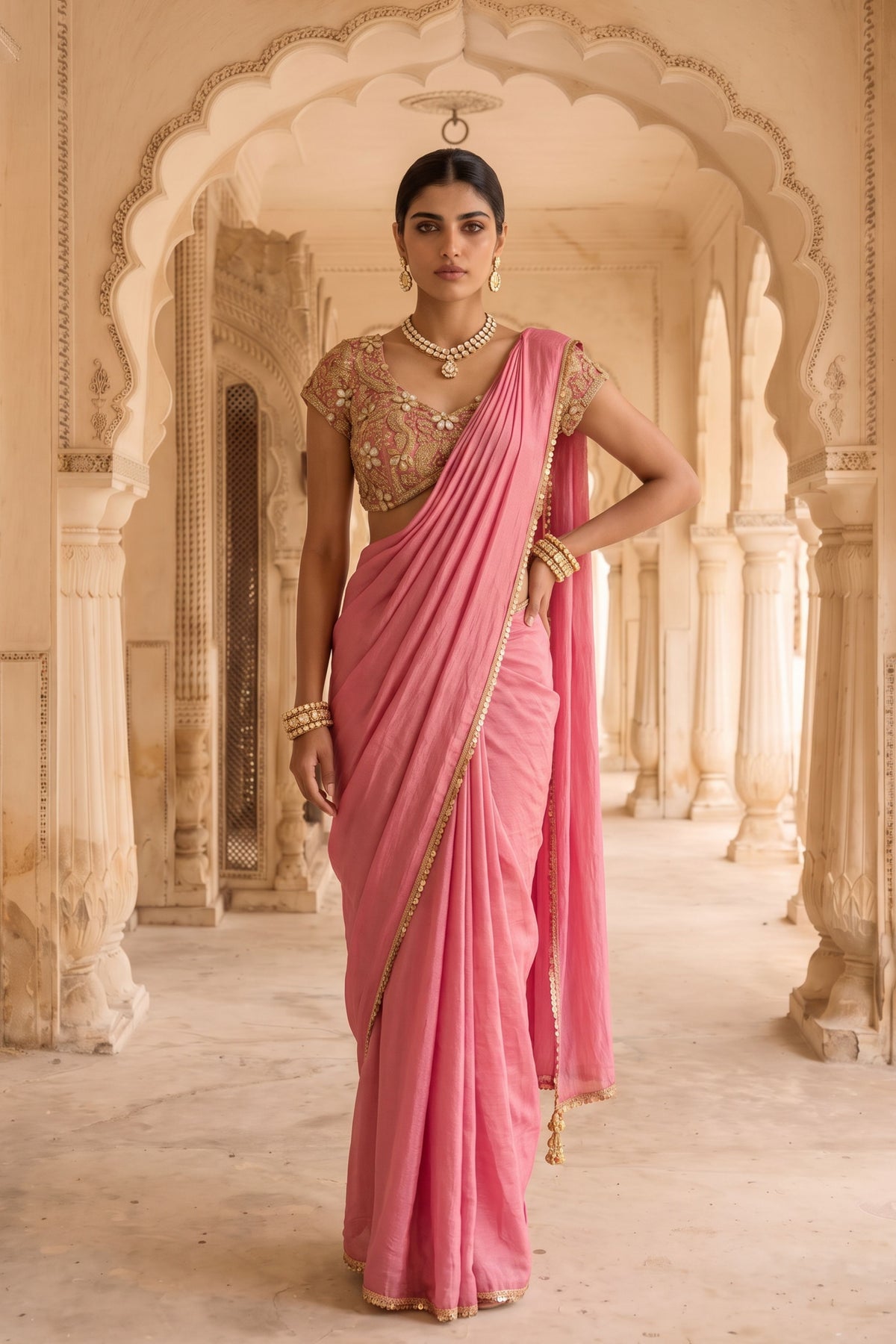 Rani Kalash  Draped Saree Set