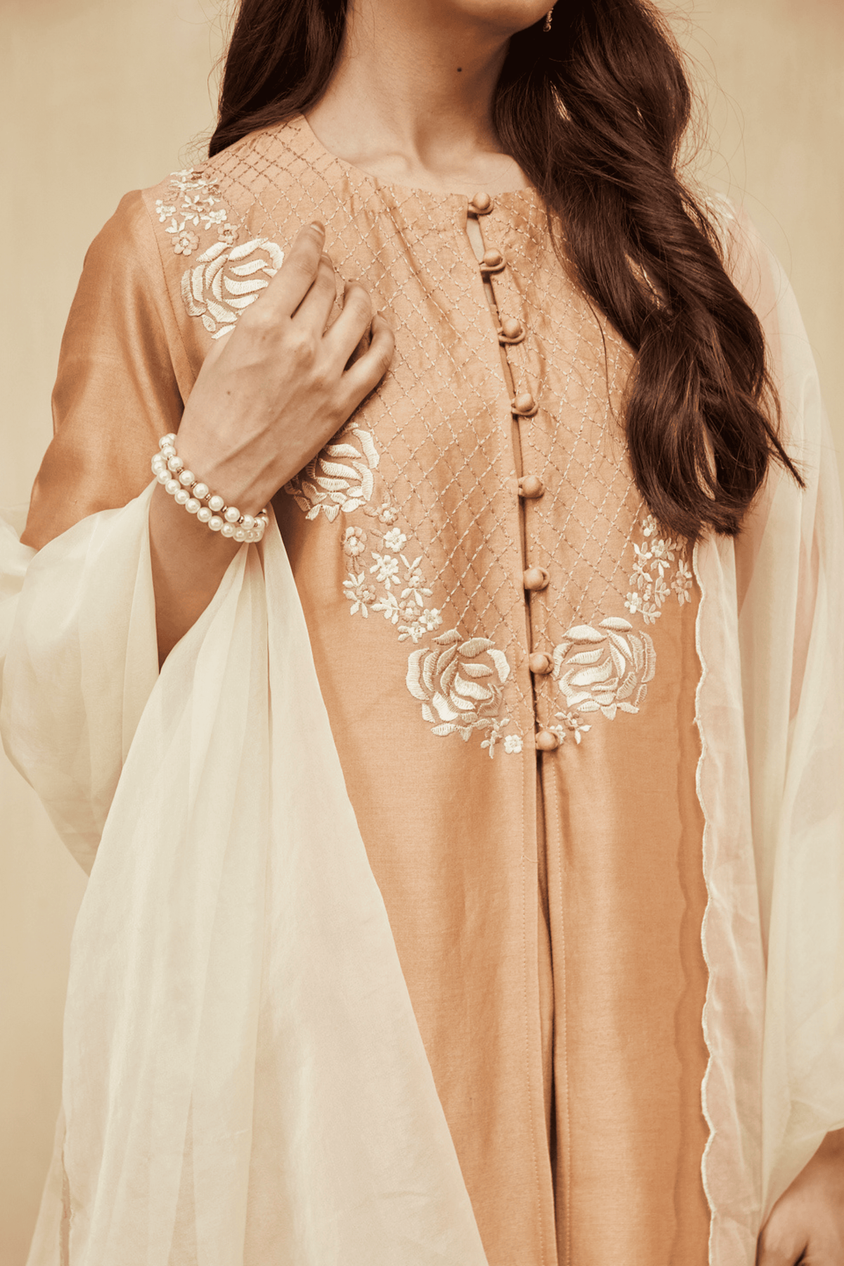 Peach Amina Jacket Kurta Set
