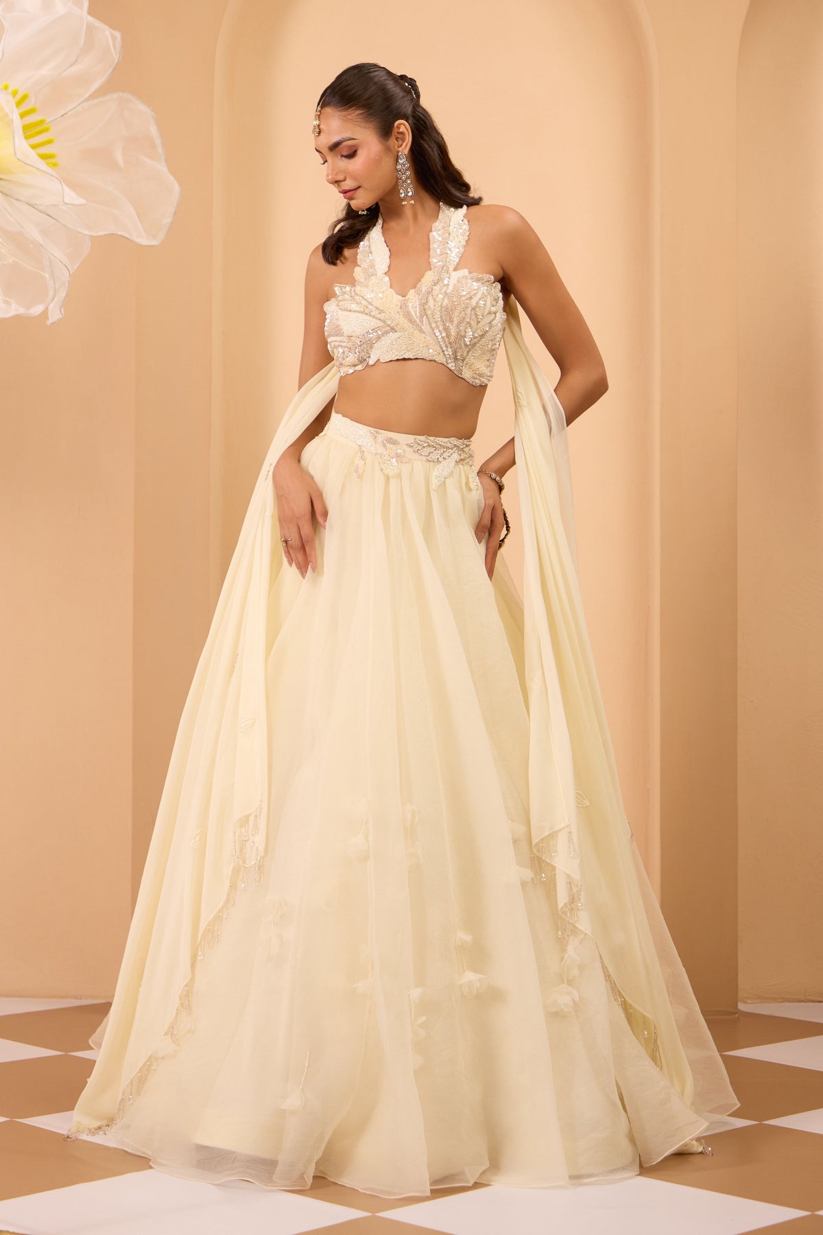 Hand-embroidered Sequined Lehenga Set