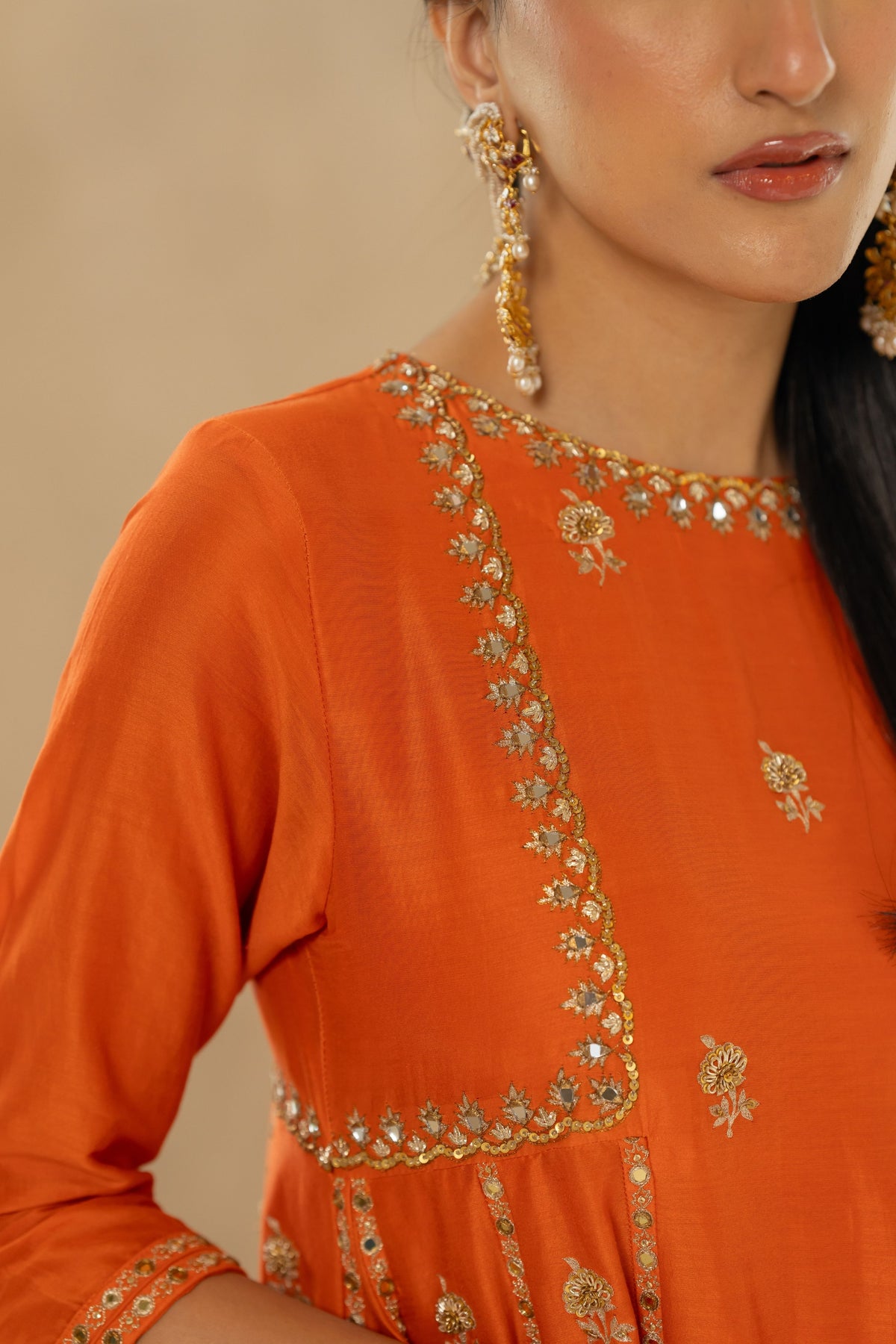 Rust Butti Embroidered Kurta Set