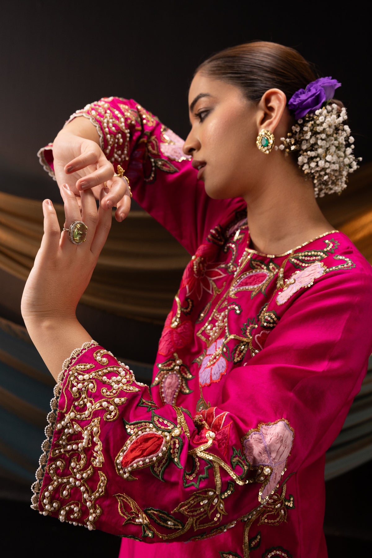 Magenta Short Kurta With Sharara