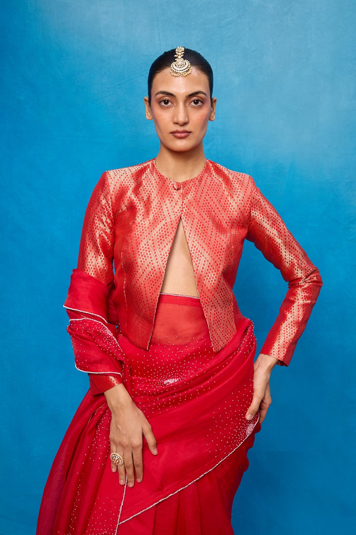 Handwoven Red Kora Banarasi Saree