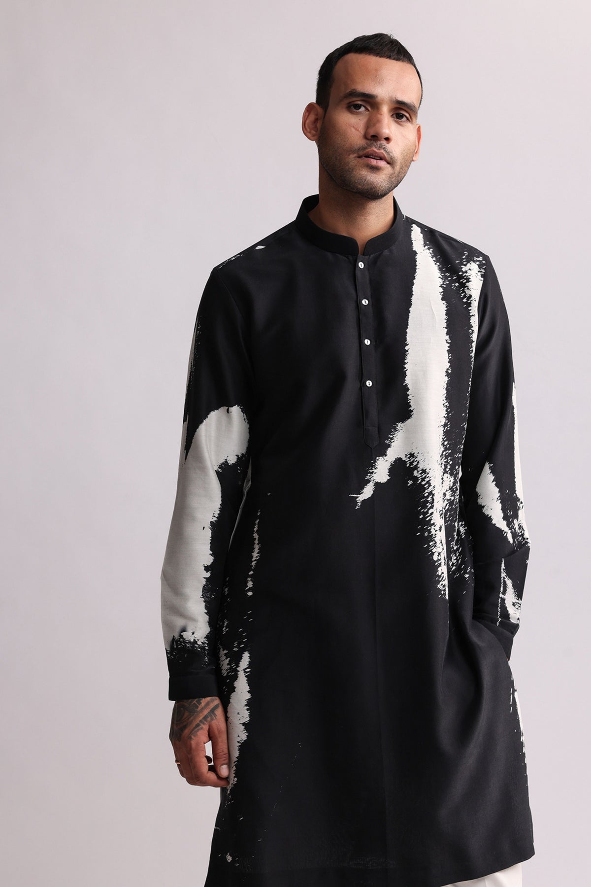 Shadow Printed Black Kurta