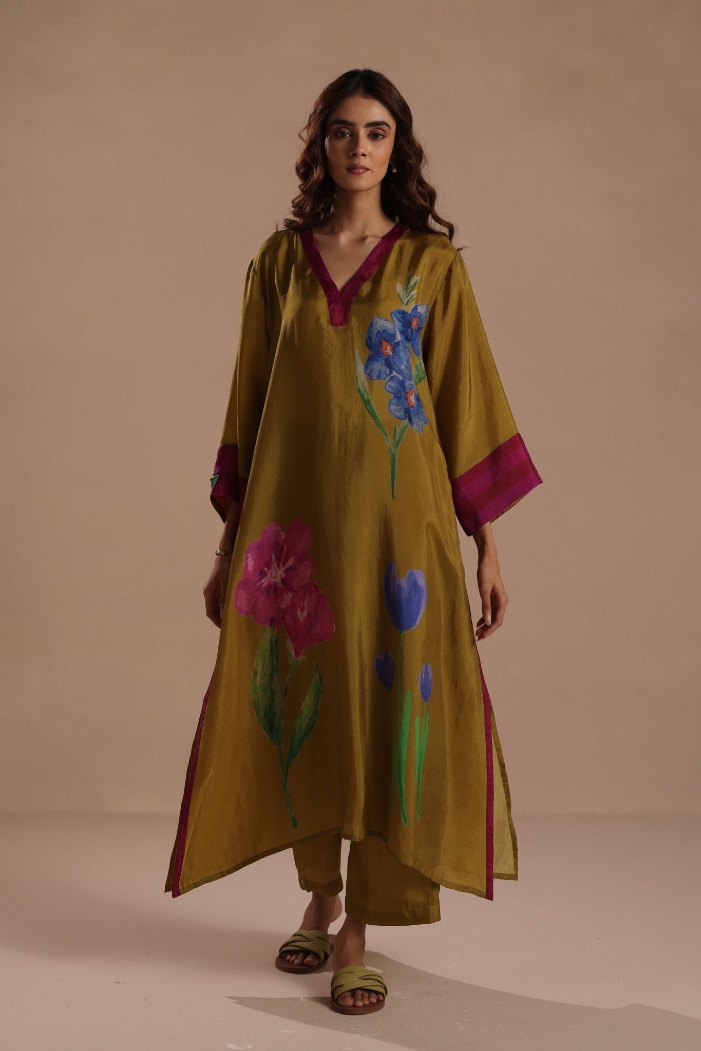 Hibiscus Mustard Kurta Set - Roza Pret - Elahe