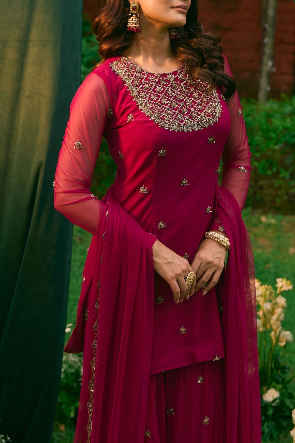 Caramine Pink Sharara Set