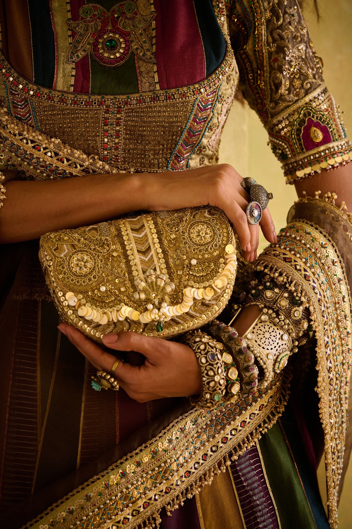 Rangrez Flapover Vintage Gold Clutch