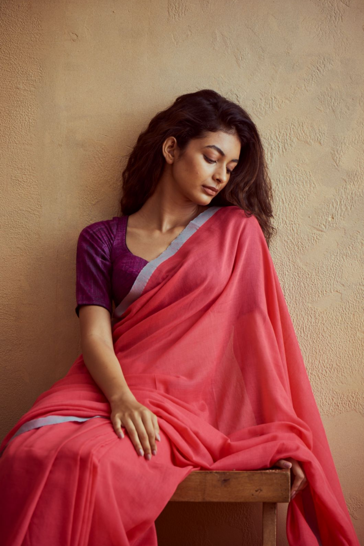 Red Khadi Cotton Saree With Grey Border