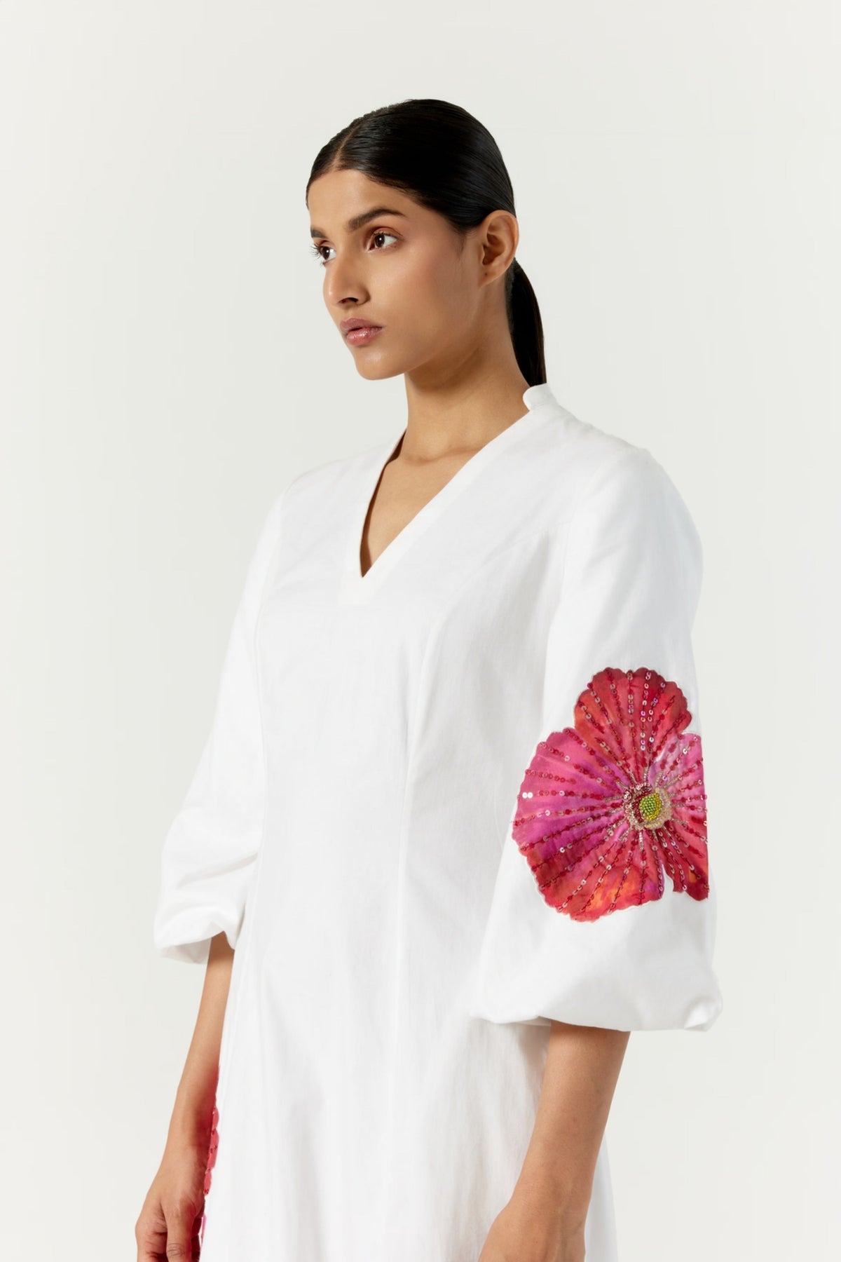 Pansy V Neck White Dress