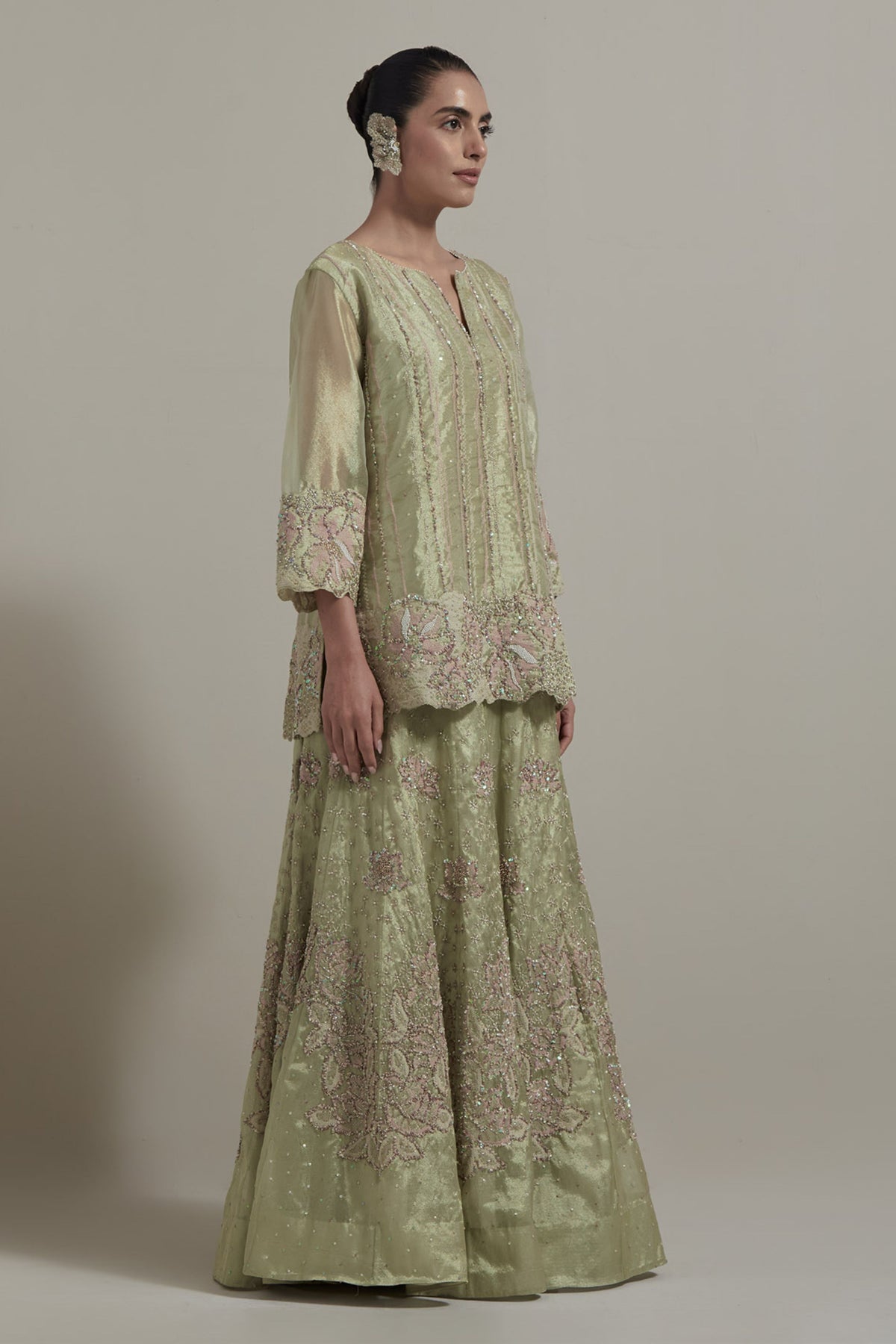 Embroidered Green Skirt Set