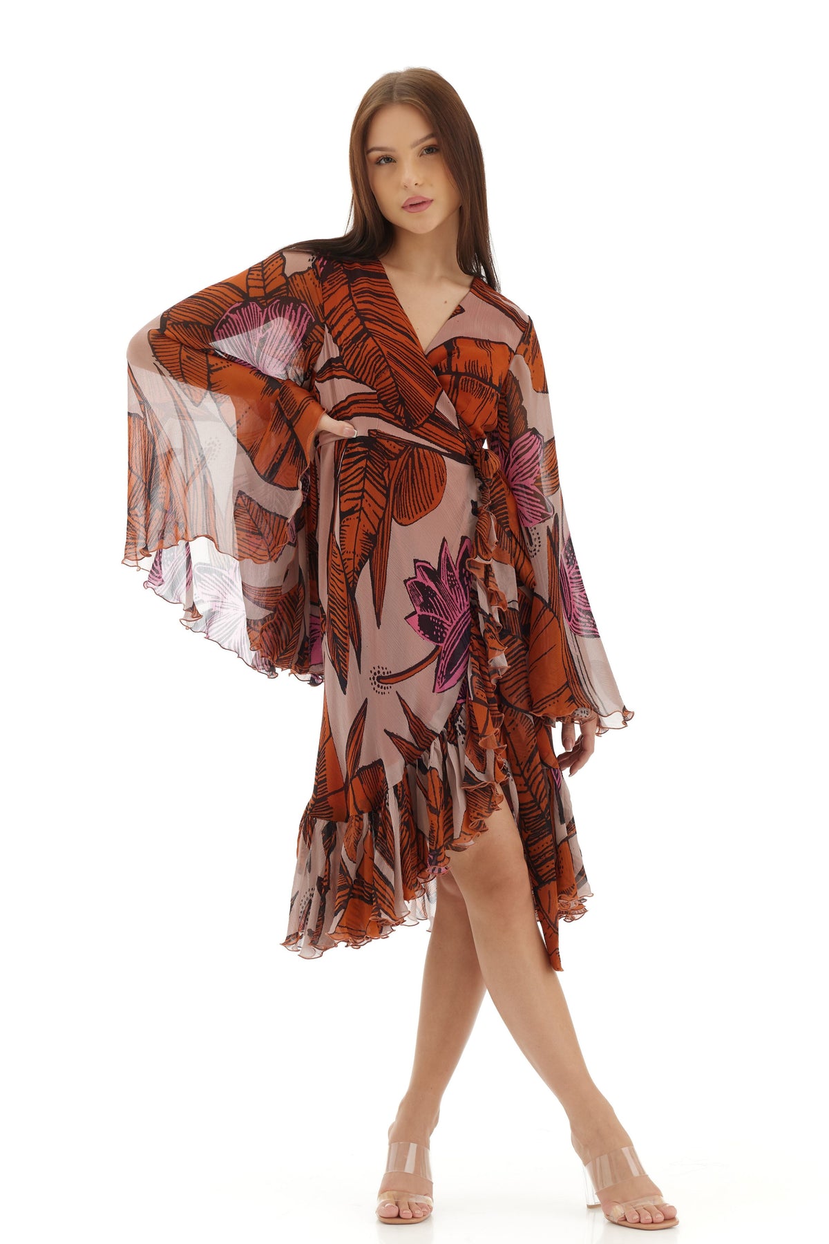Orange and Beige Wrap Dress