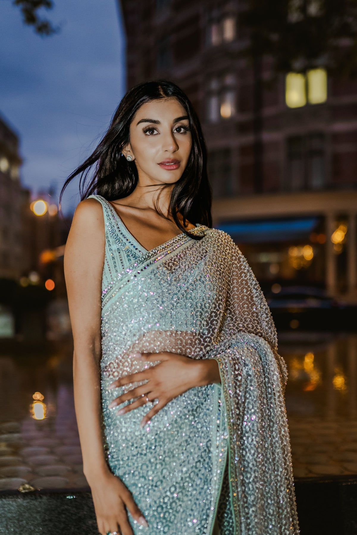 Sage Green Honeycomb Saree