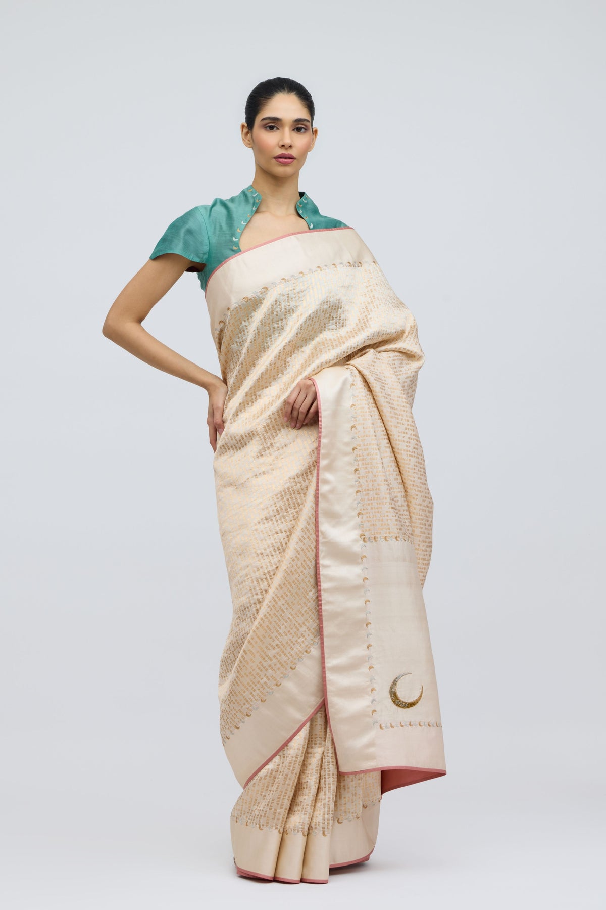 Chauk Chand Ivory Silk Saree