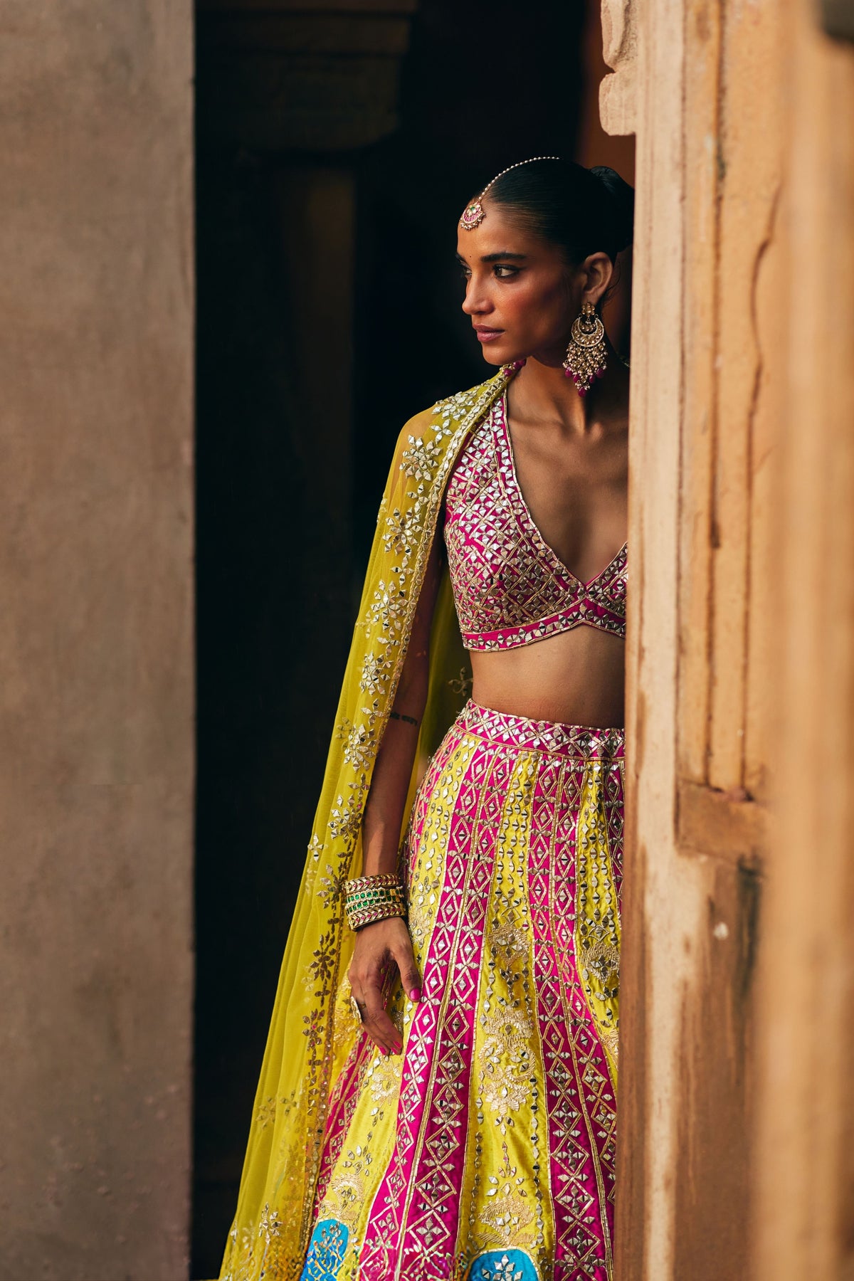 Multi Raw Silk Lehenga Set