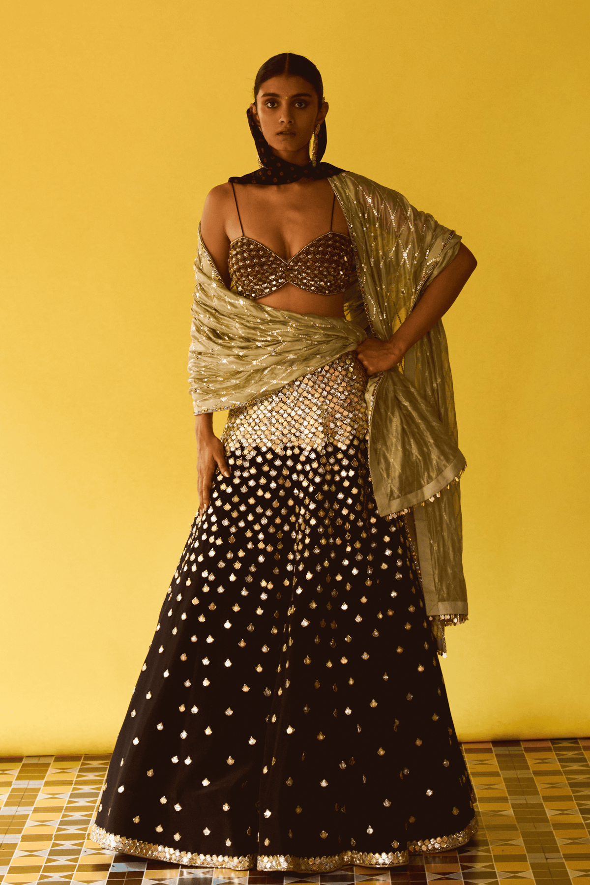 Black Shell Lehenga Set