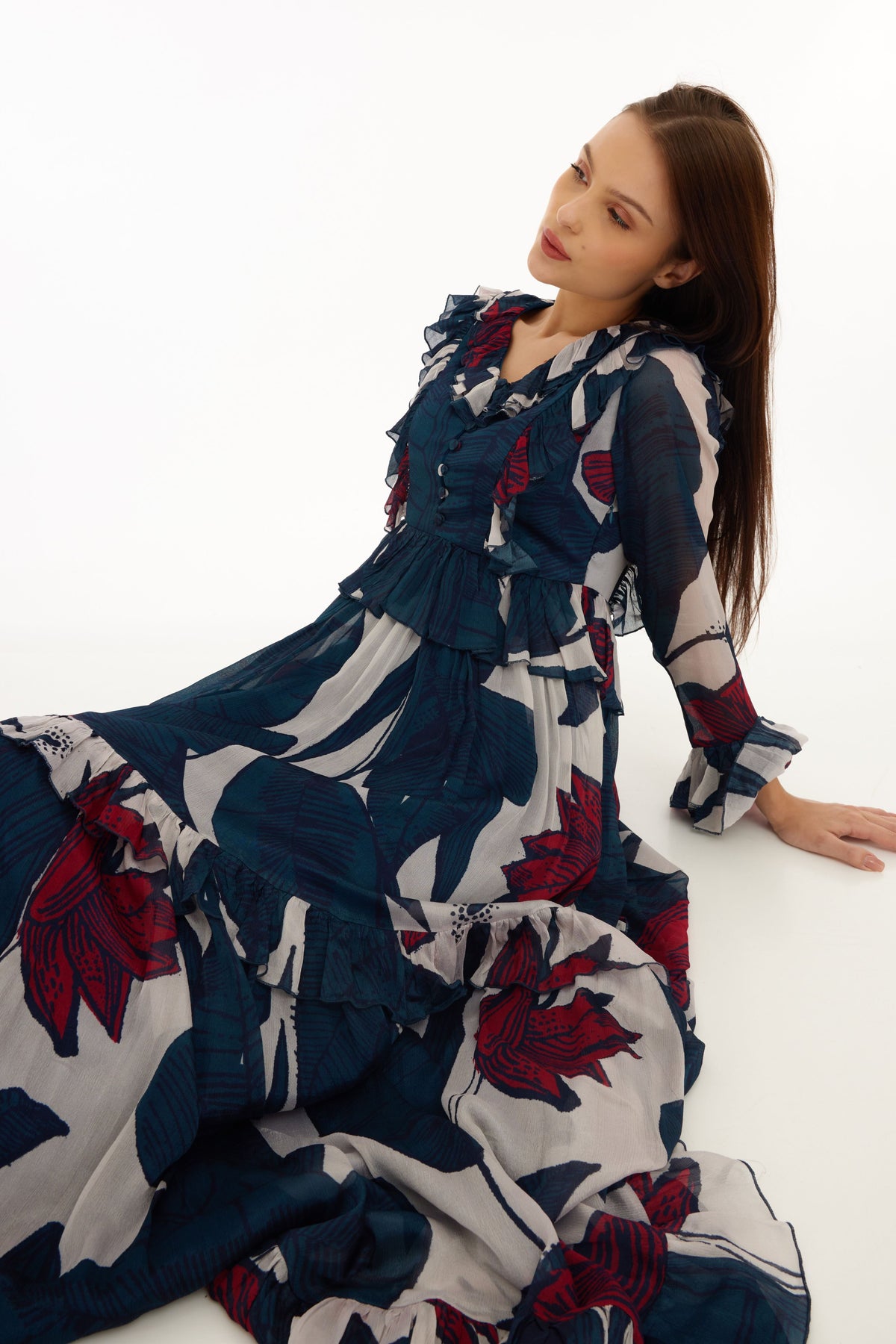 Blue and White Long Dress