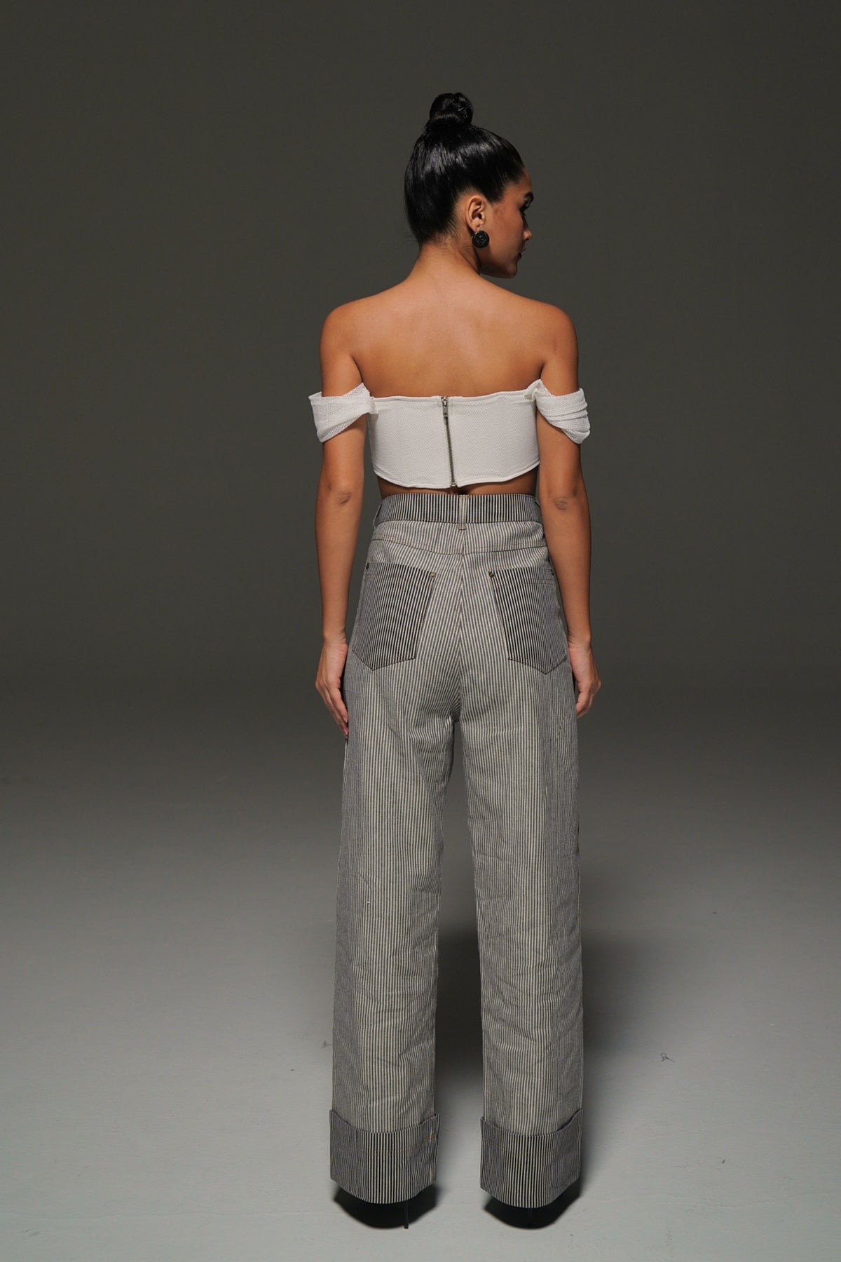 High Waist Striped Denim Pant