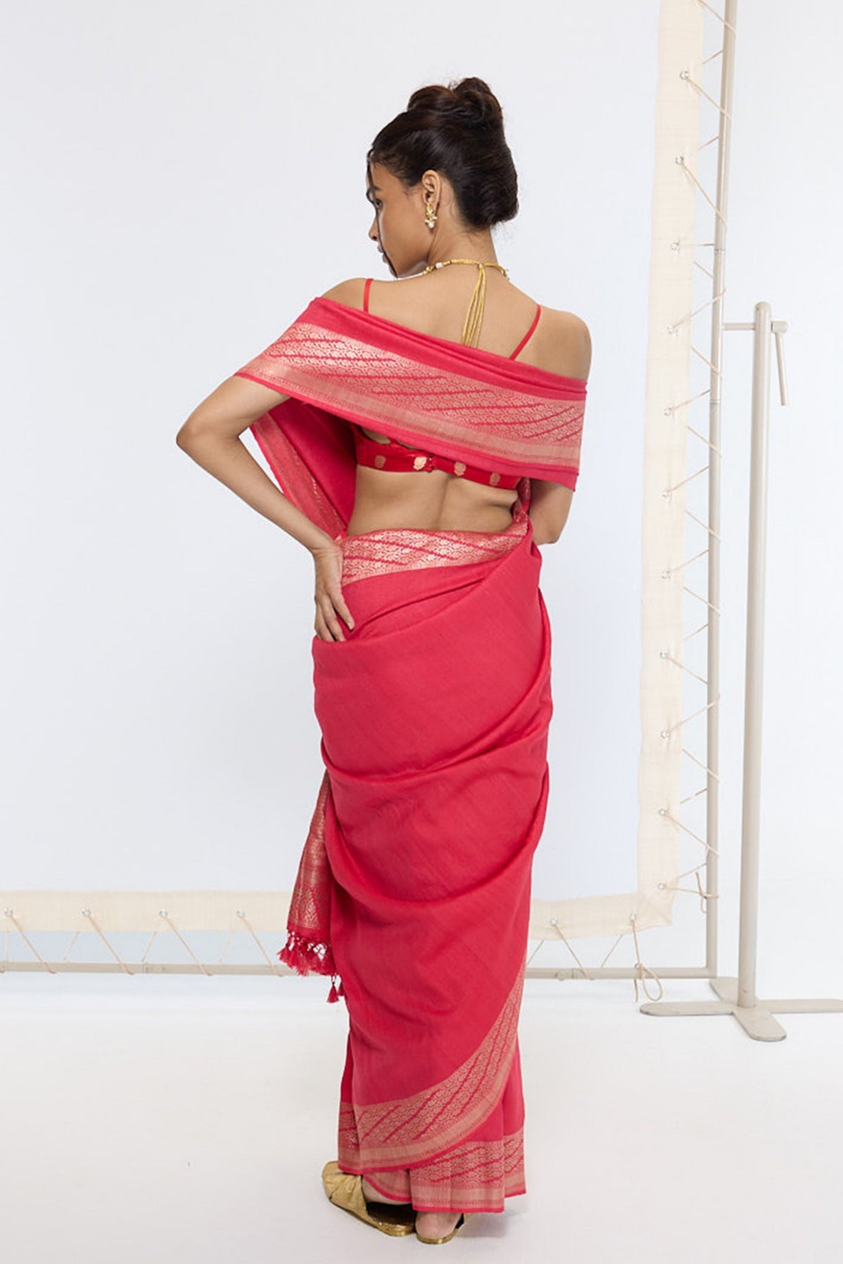 Handwoven French Rose Saree