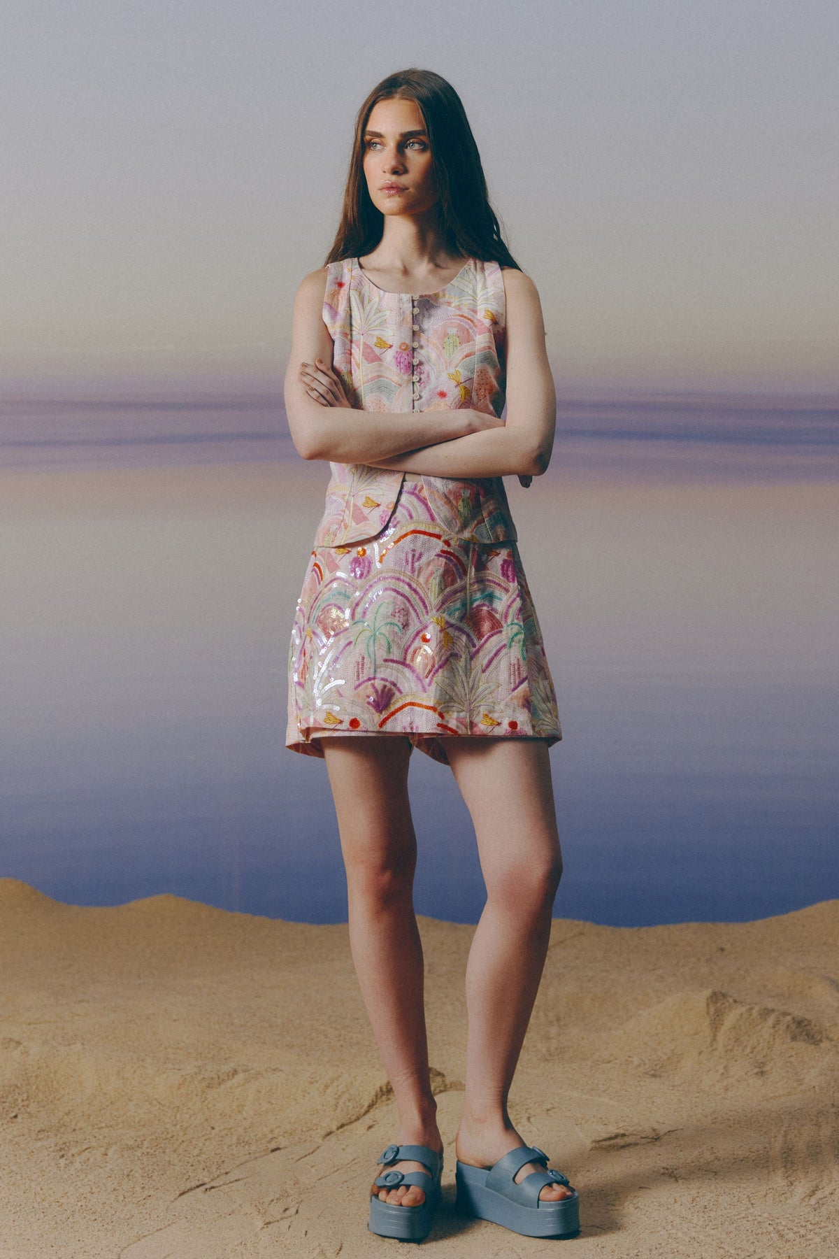 Embellished Linen Skort