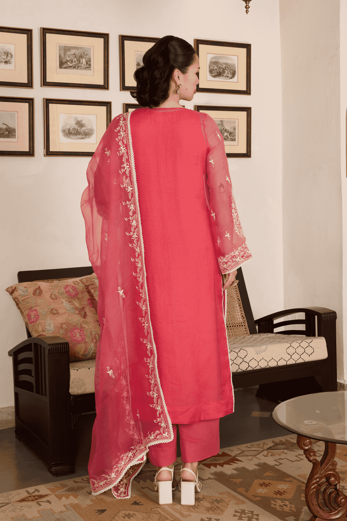Pink Organza Kurta Set