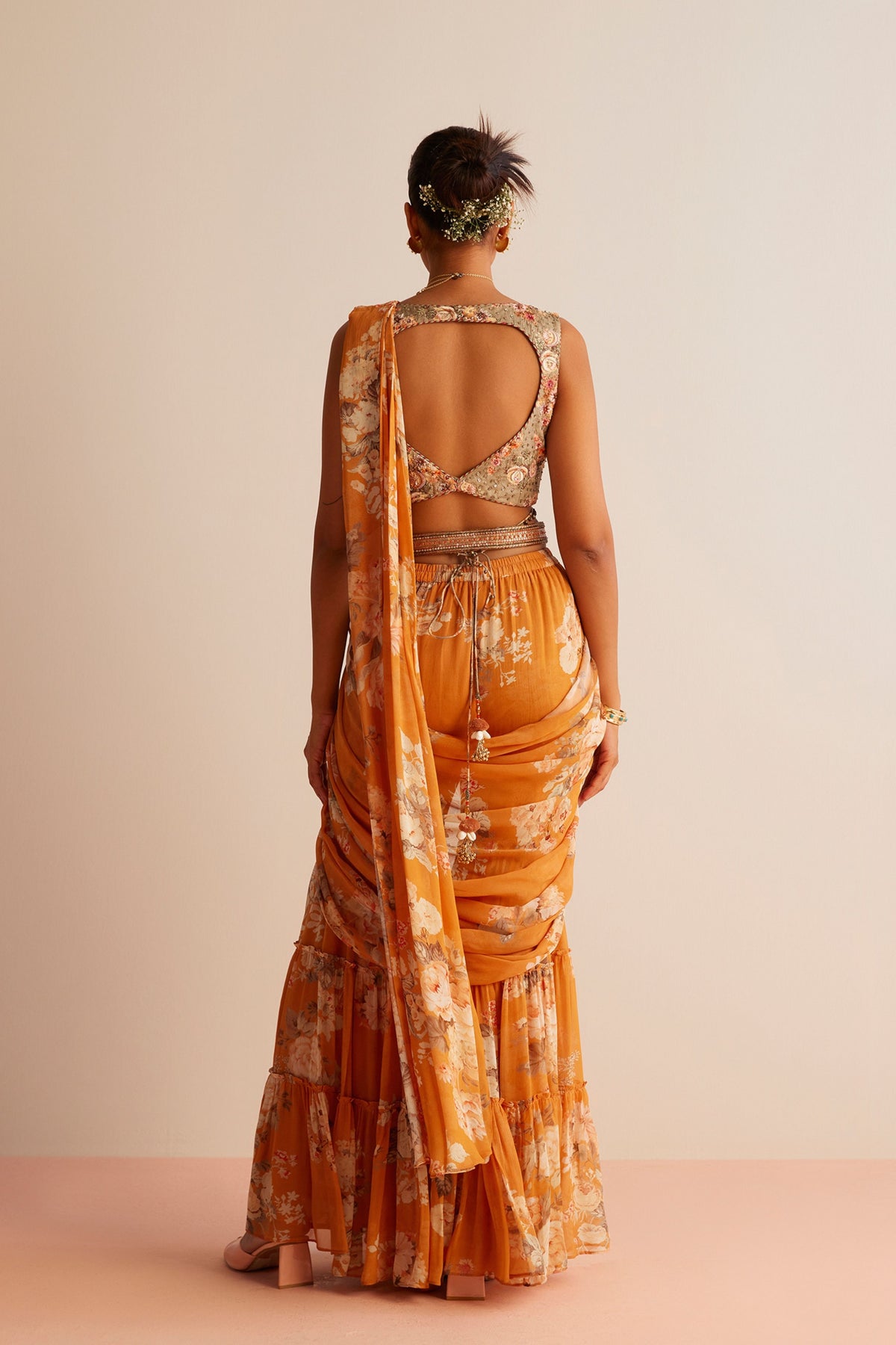 Orange Kayra Pre-draped Saree