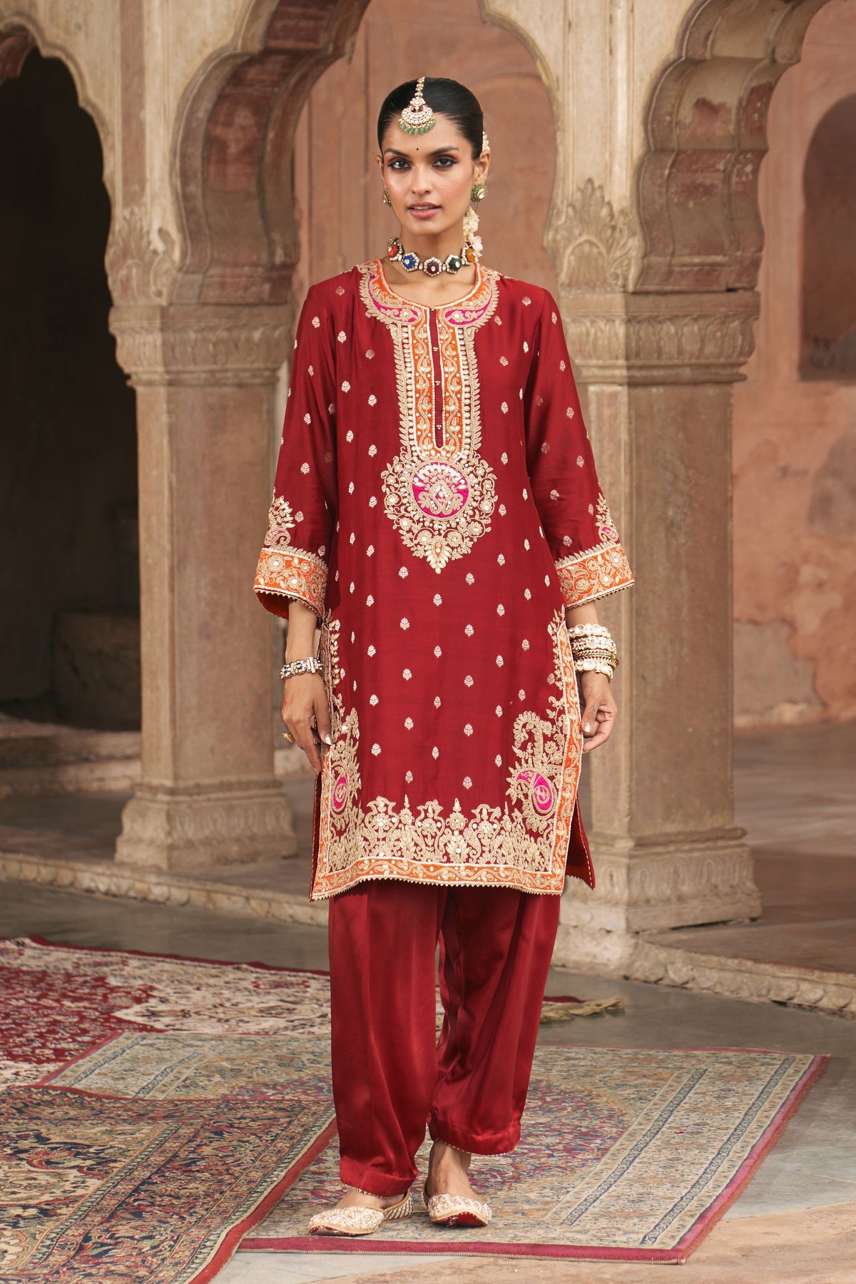 Anila Red Kurta With Salwar