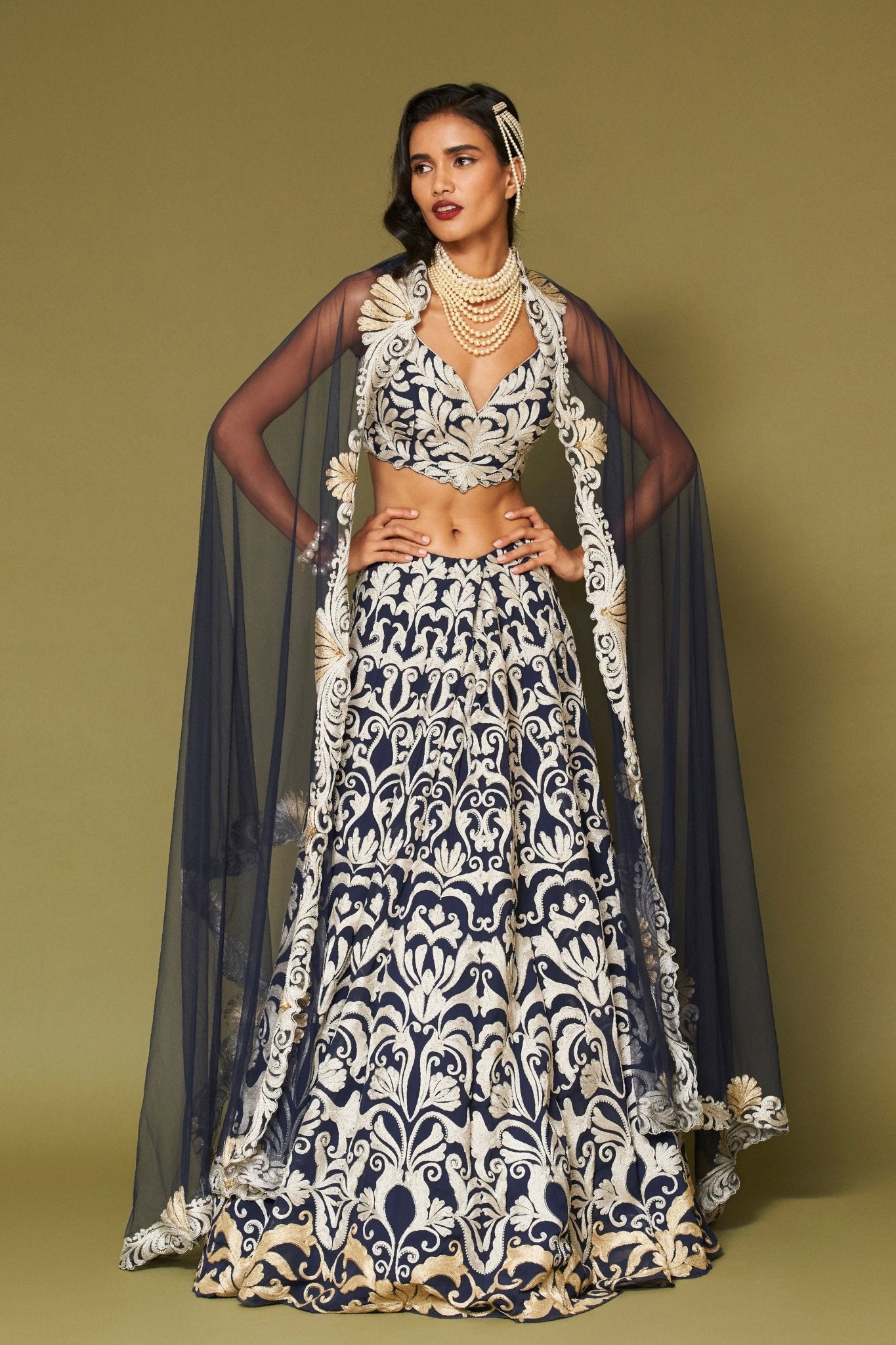 Midnight Embroidered Georgette Lehenga Set - Devnaagri - Elahe