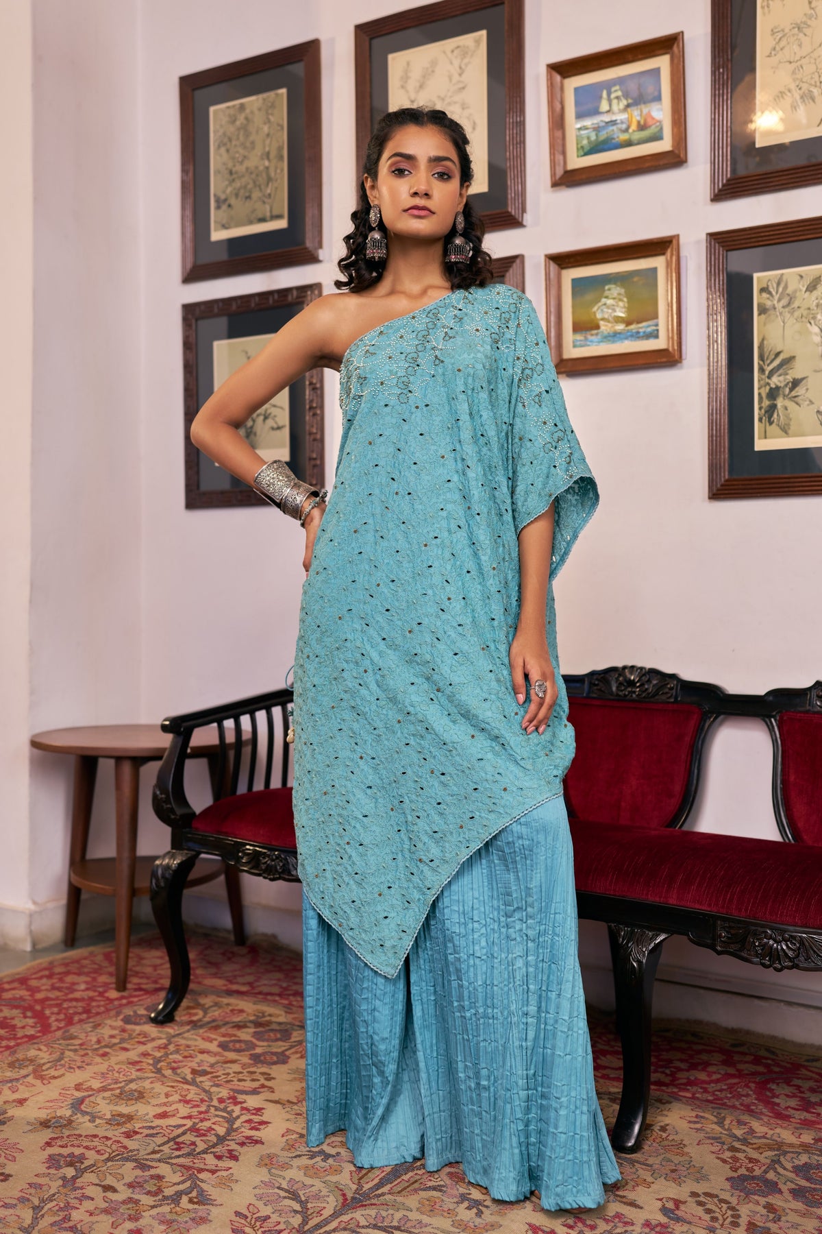 Blush Handwork One Side Kurta Set