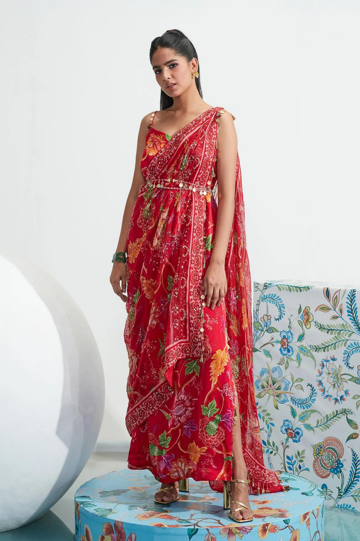 Husna Red Embroidered Choga Set