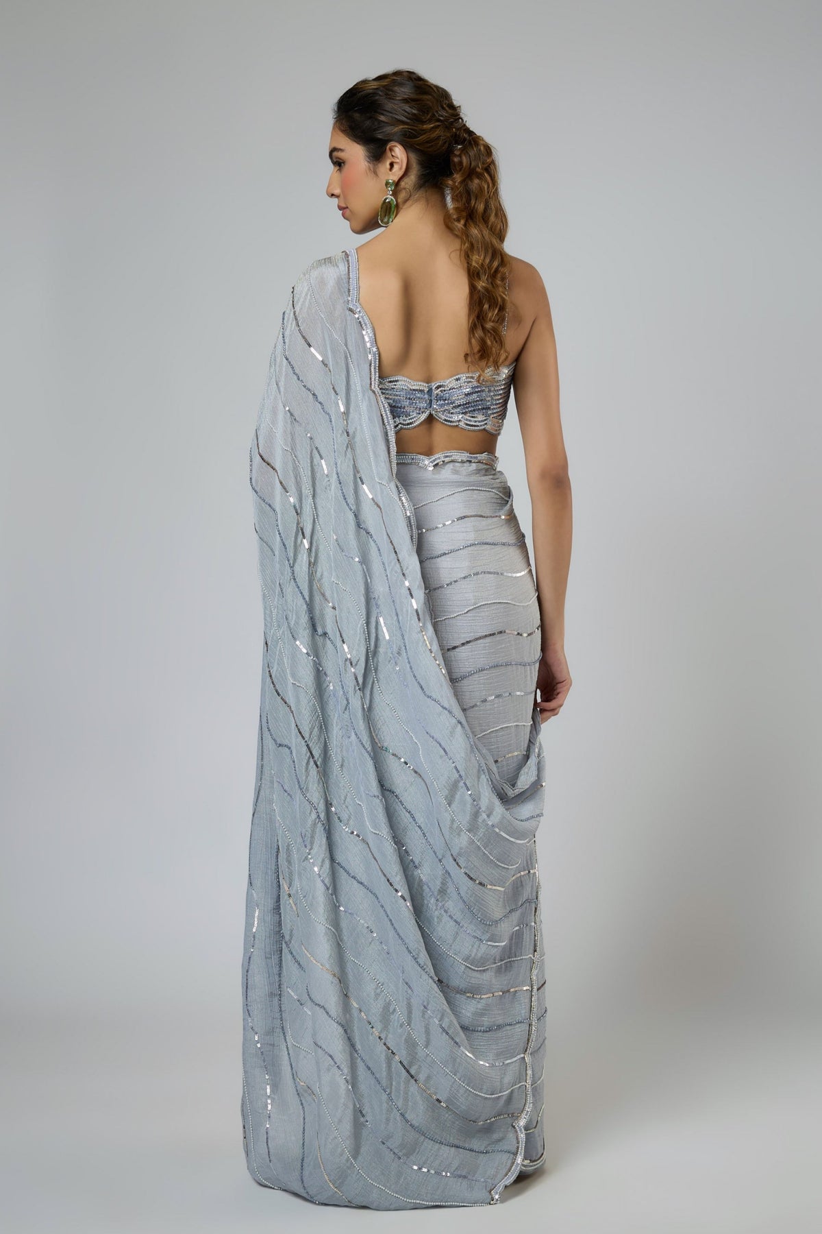 Periwinkle Cutwork Draped Saree Set