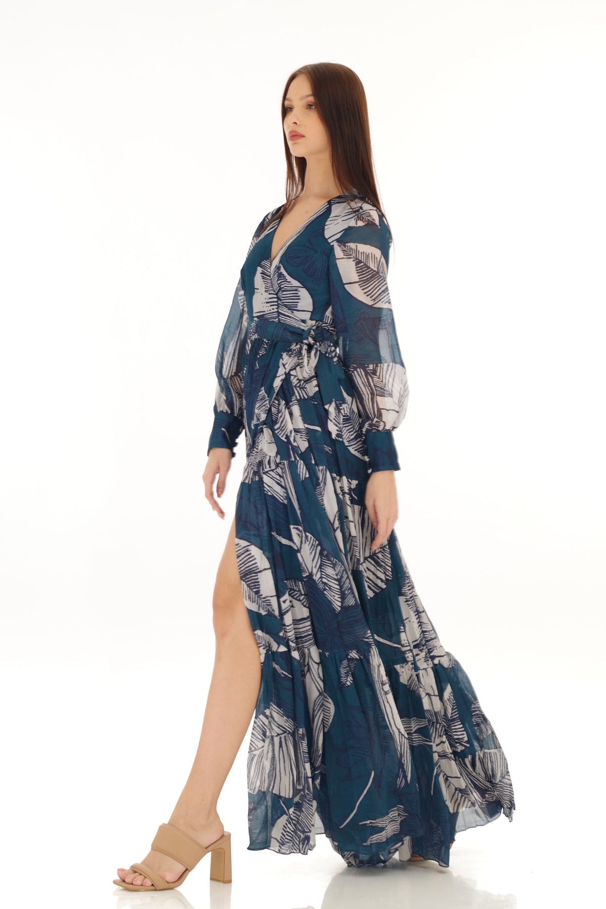 Blue and White Wrap Dress