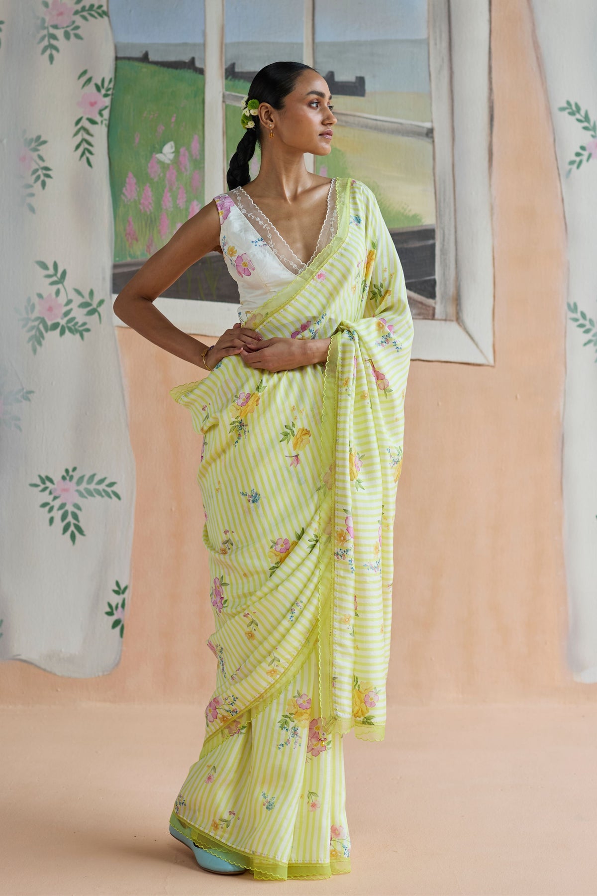 Serene Flora Mulberry Silk Sari