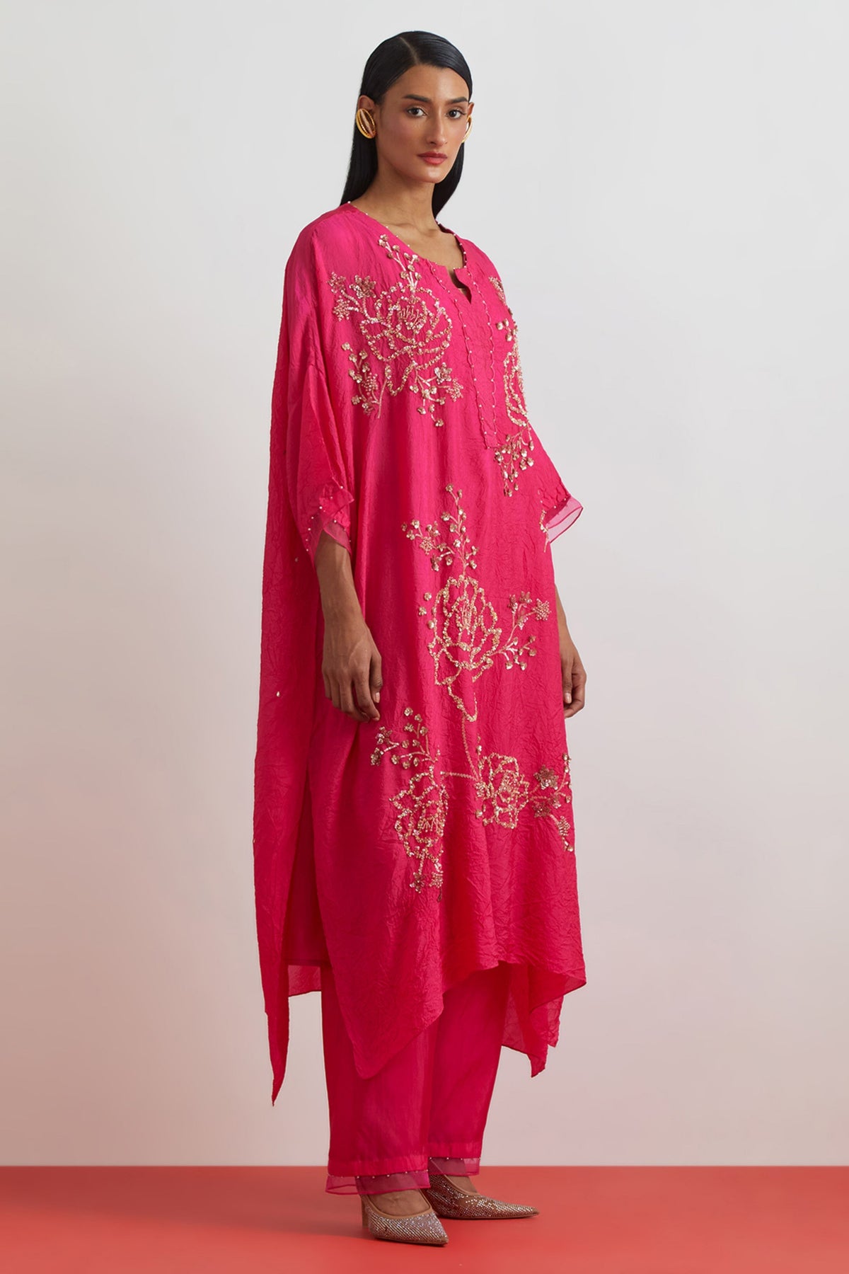Hot Pink Embroidered Kaftan Set