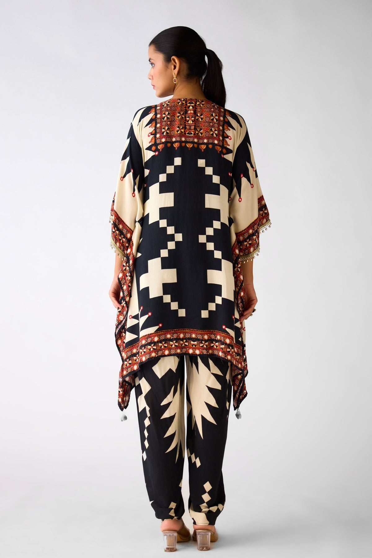 Abstract Black Print Tunic Set