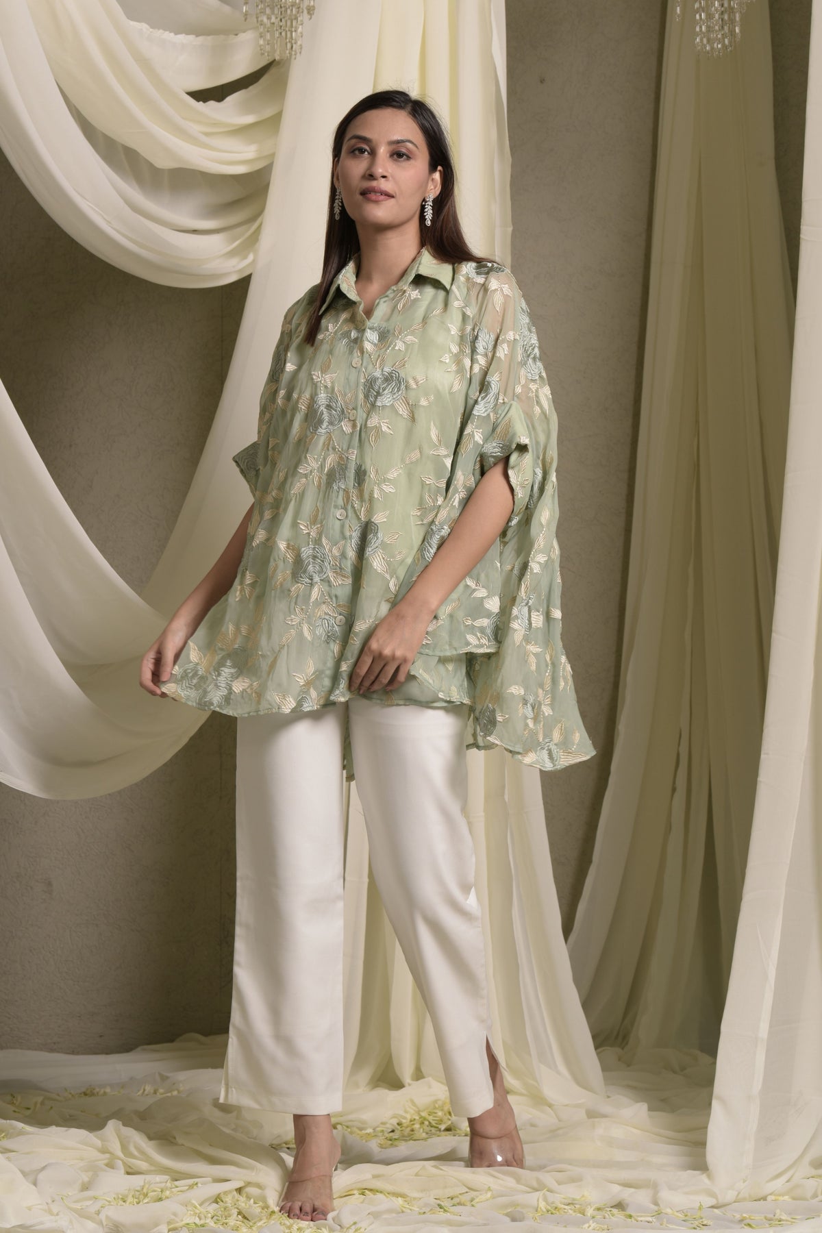 Elahe Embroidered Green Shirt