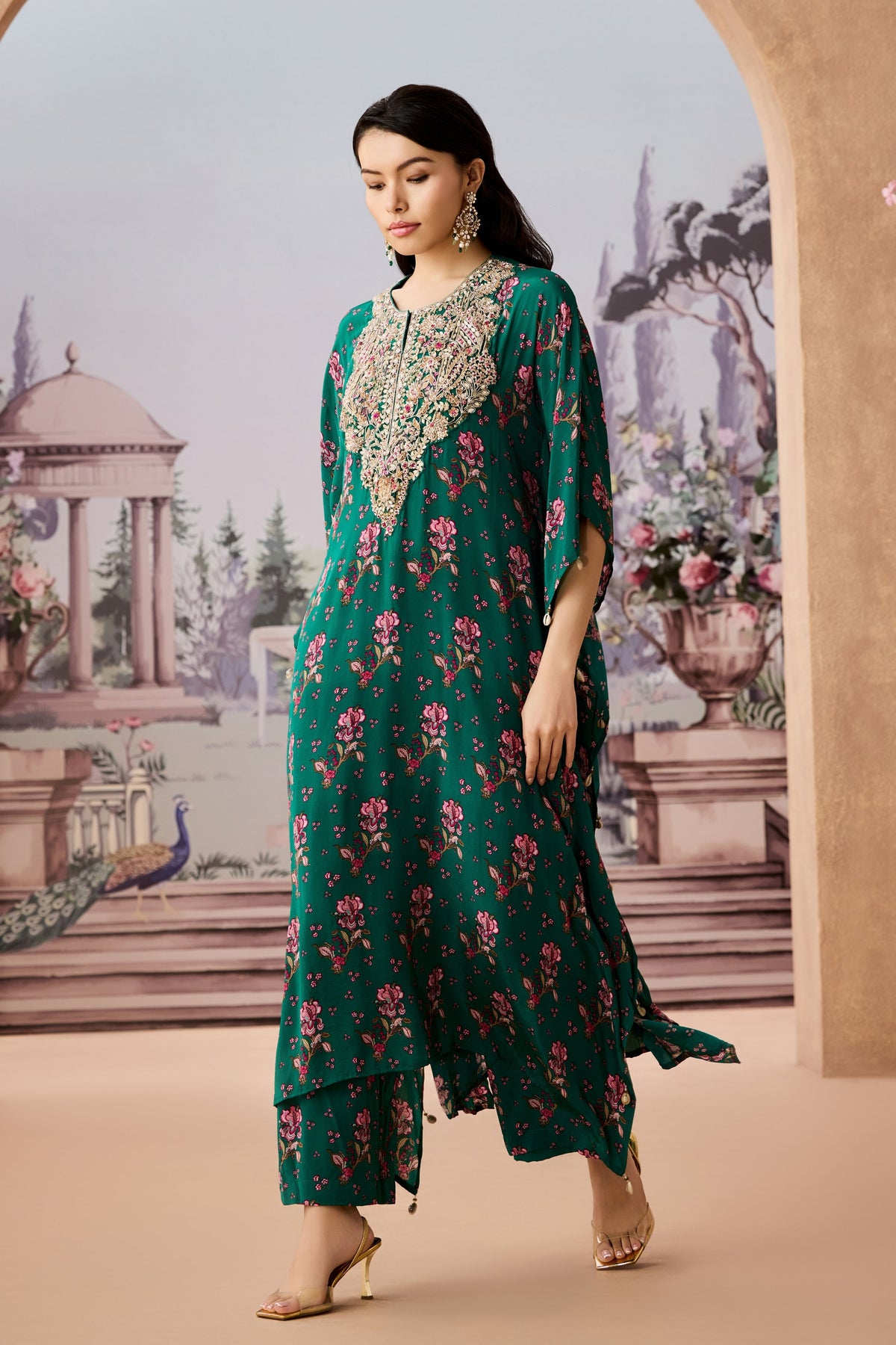 Green Rose Kaftan Set