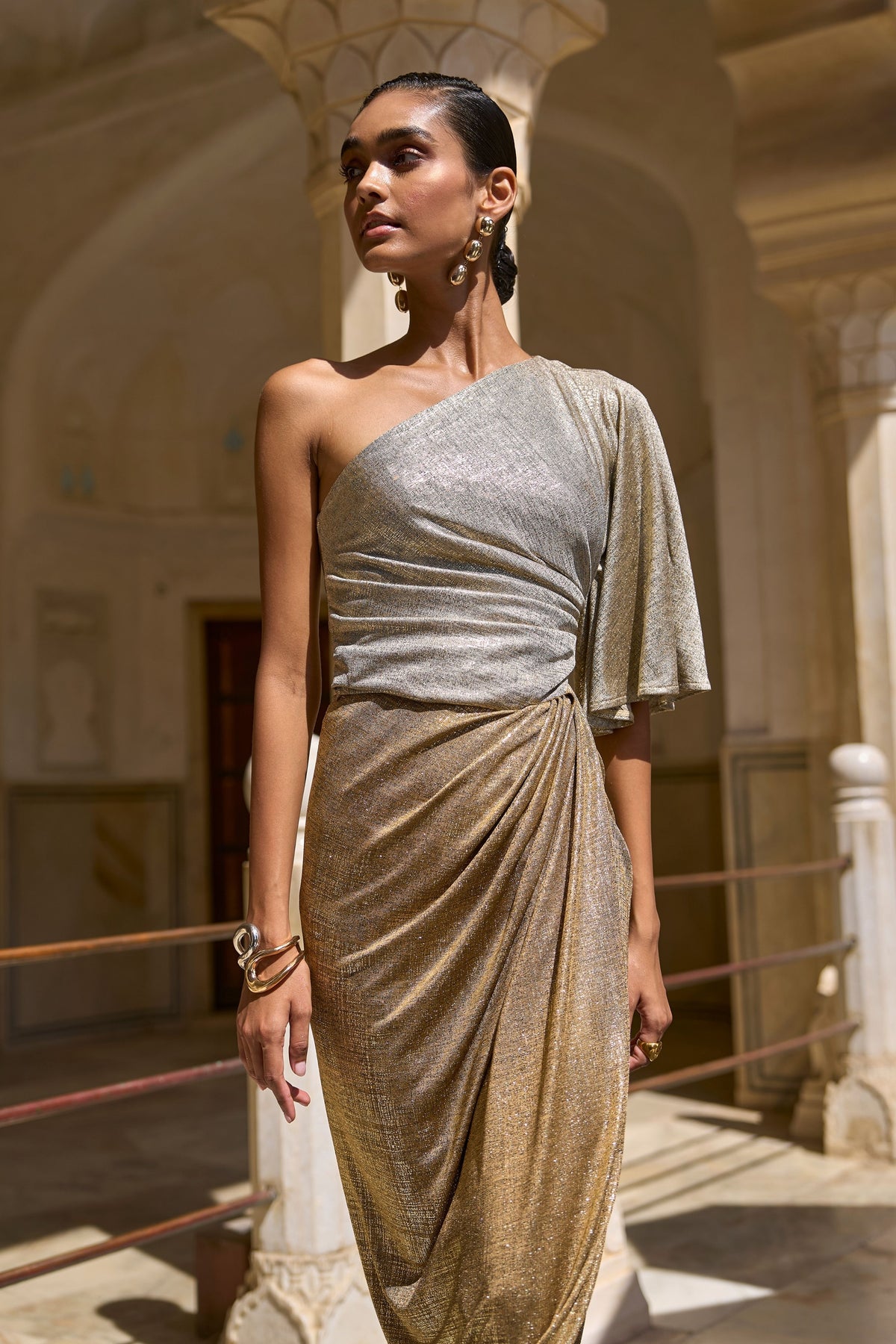 Single Sleeve Foil Blocked Dress