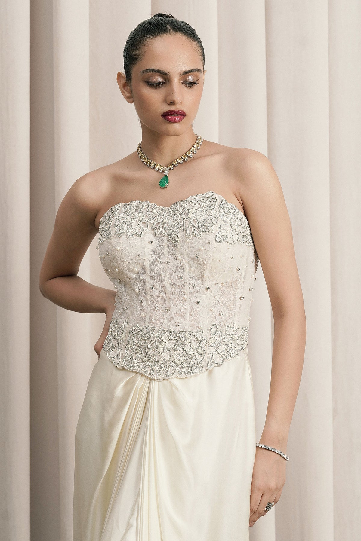 Ivory Pearl Embellished Corset Set